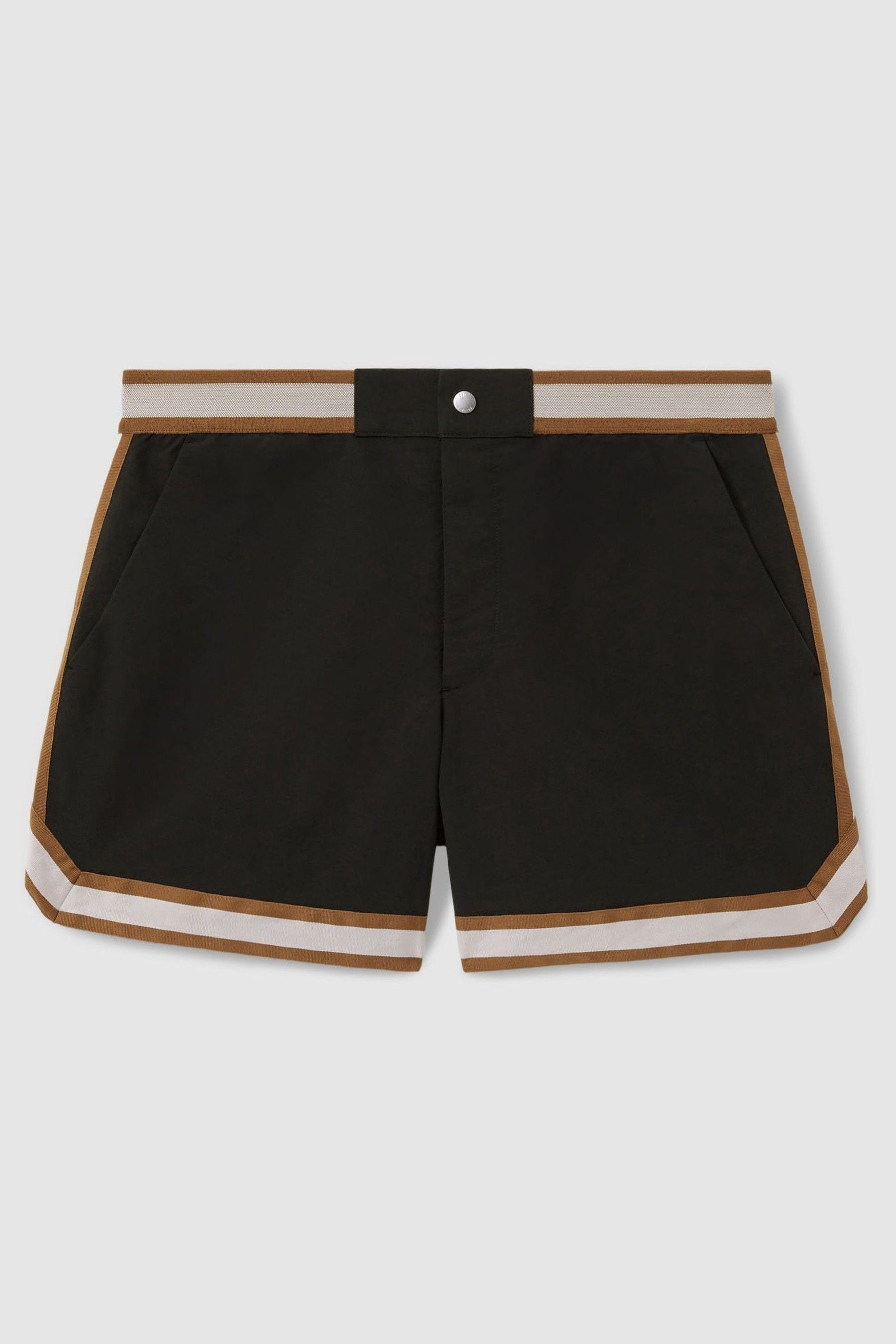 Shop Reiss Che Contrast Stripe Elasticated Waist Swim Shorts In Black