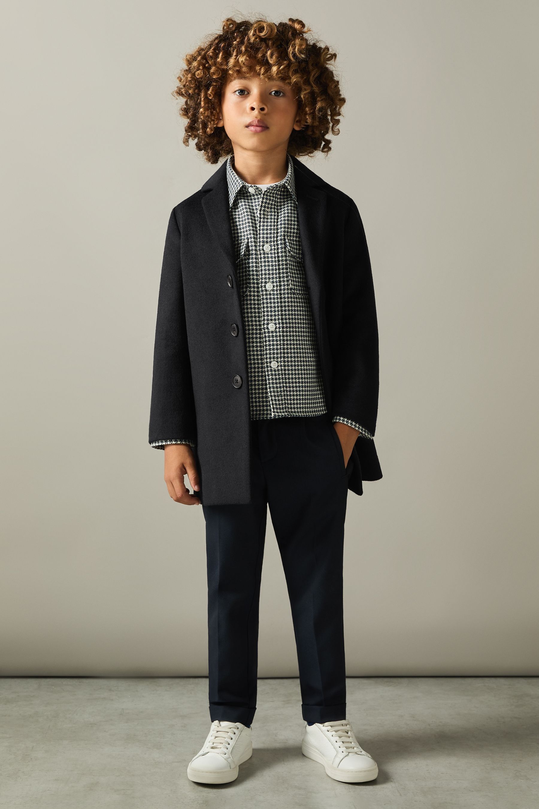 Reiss Navy Junior Single Breasted Overcoat