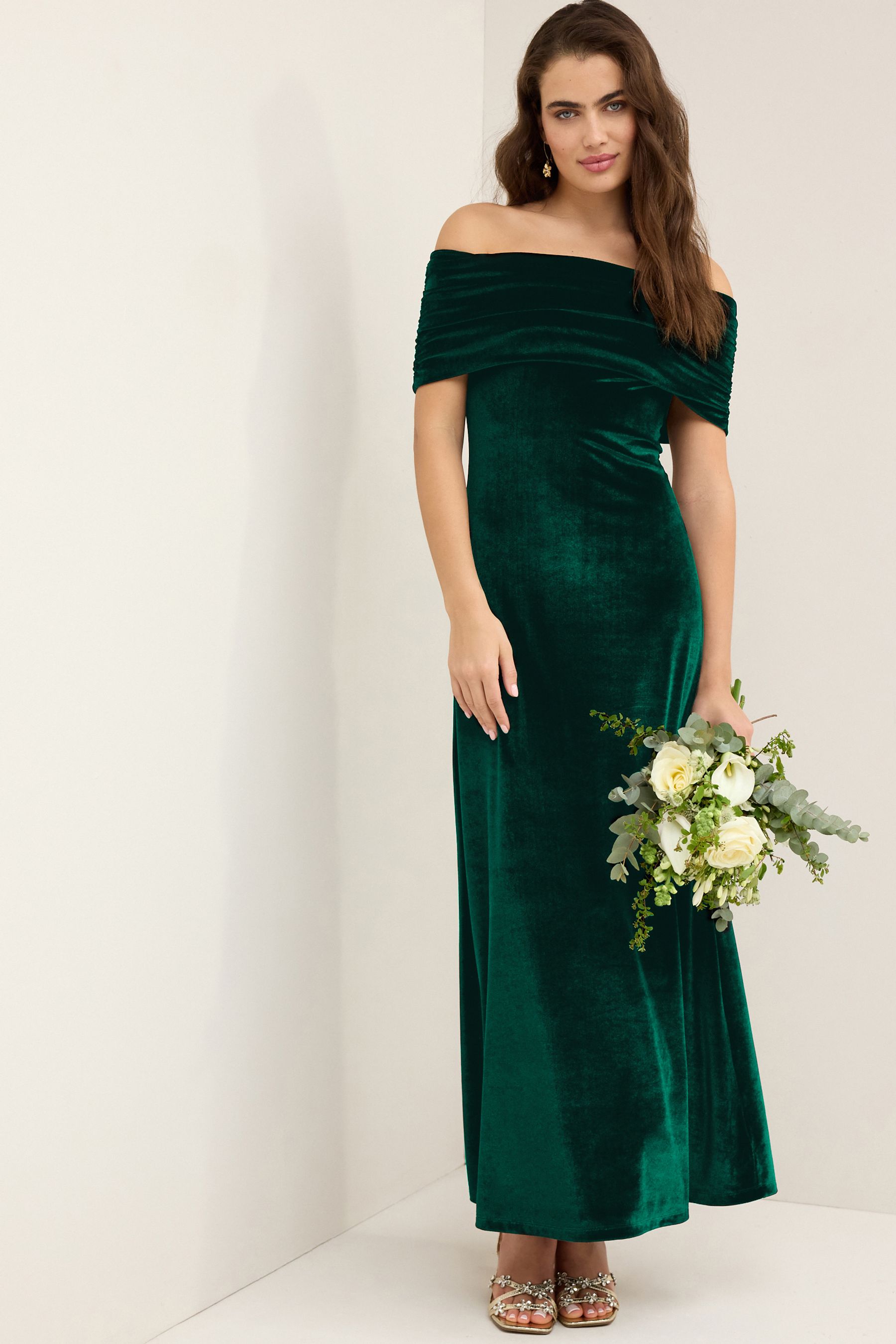 bardot emerald green dress Goddiva Sash One Shoulder Bardot Maxi Dress main image 0