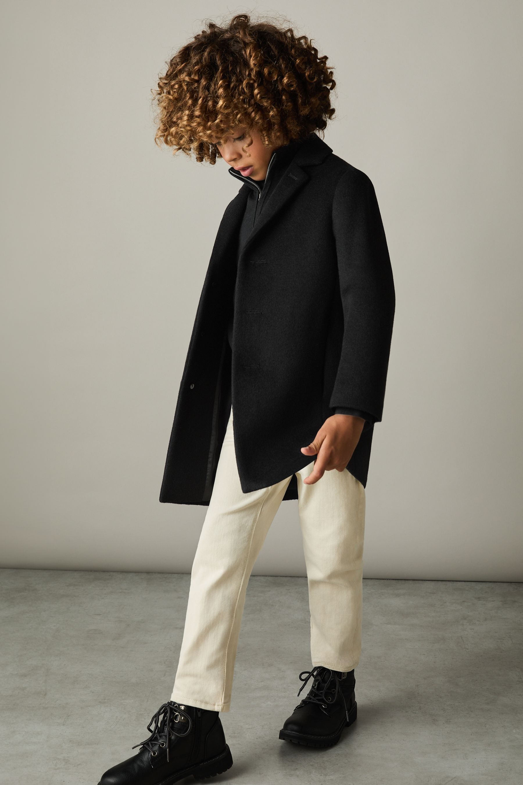 Reiss Black Senior Single Breasted Overcoat