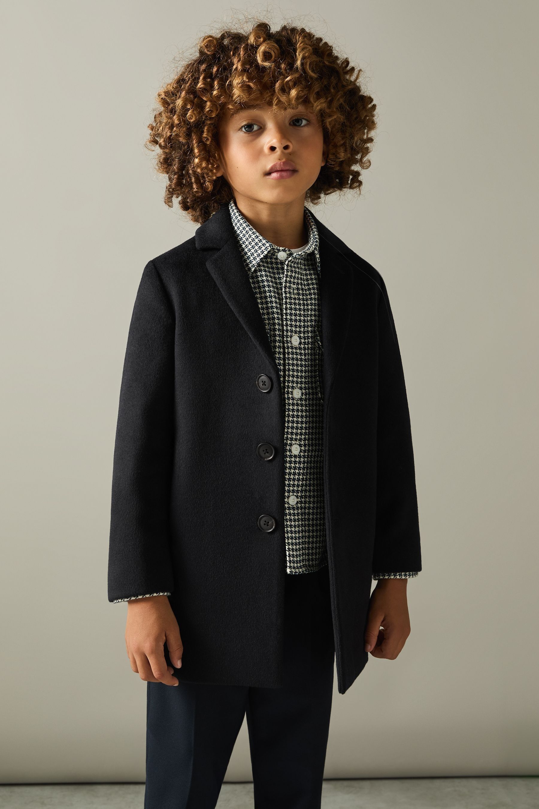 Reiss Navy Senior Single Breasted Overcoat