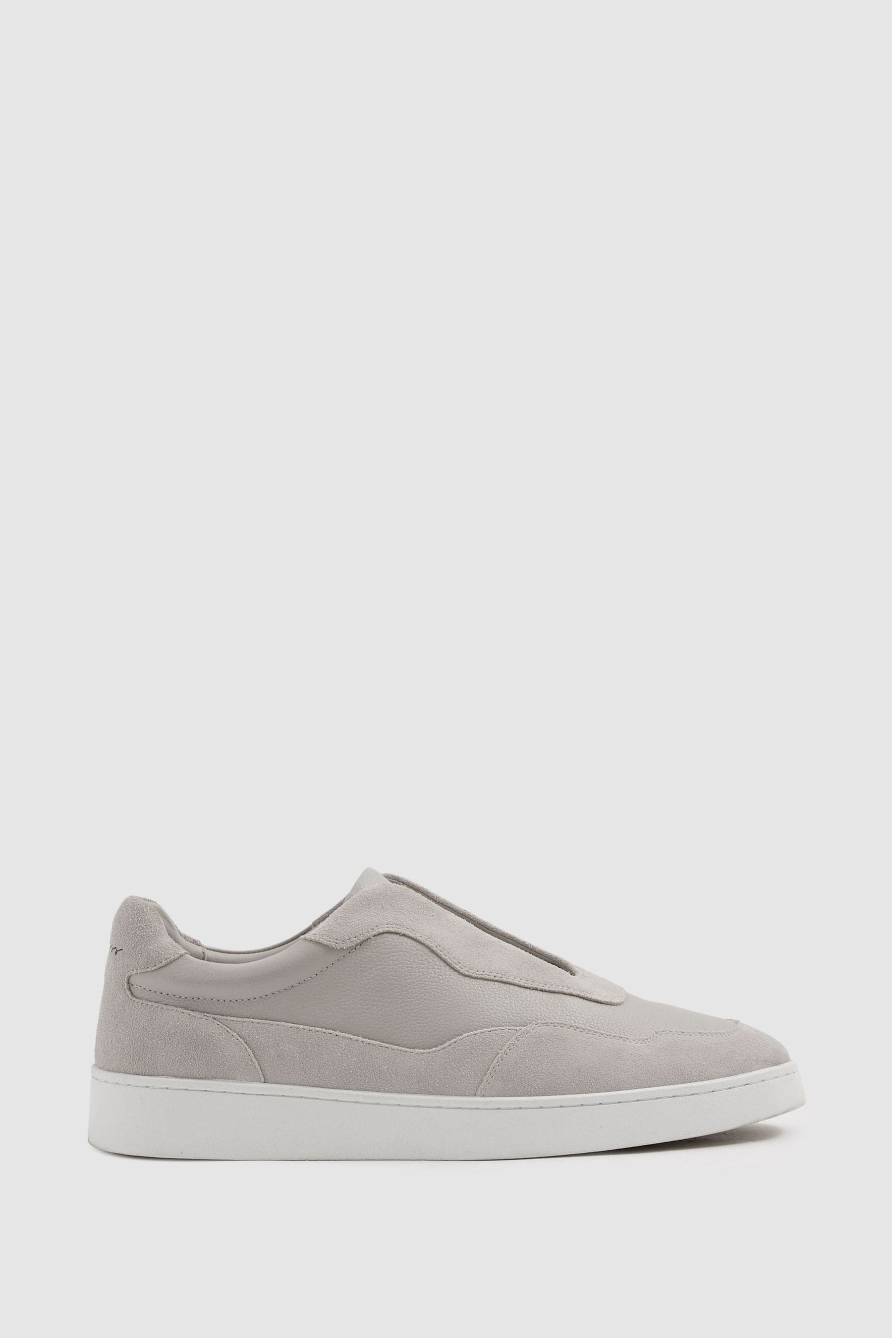 Reiss Grey Grained Leather Elasticated Lace Trainers