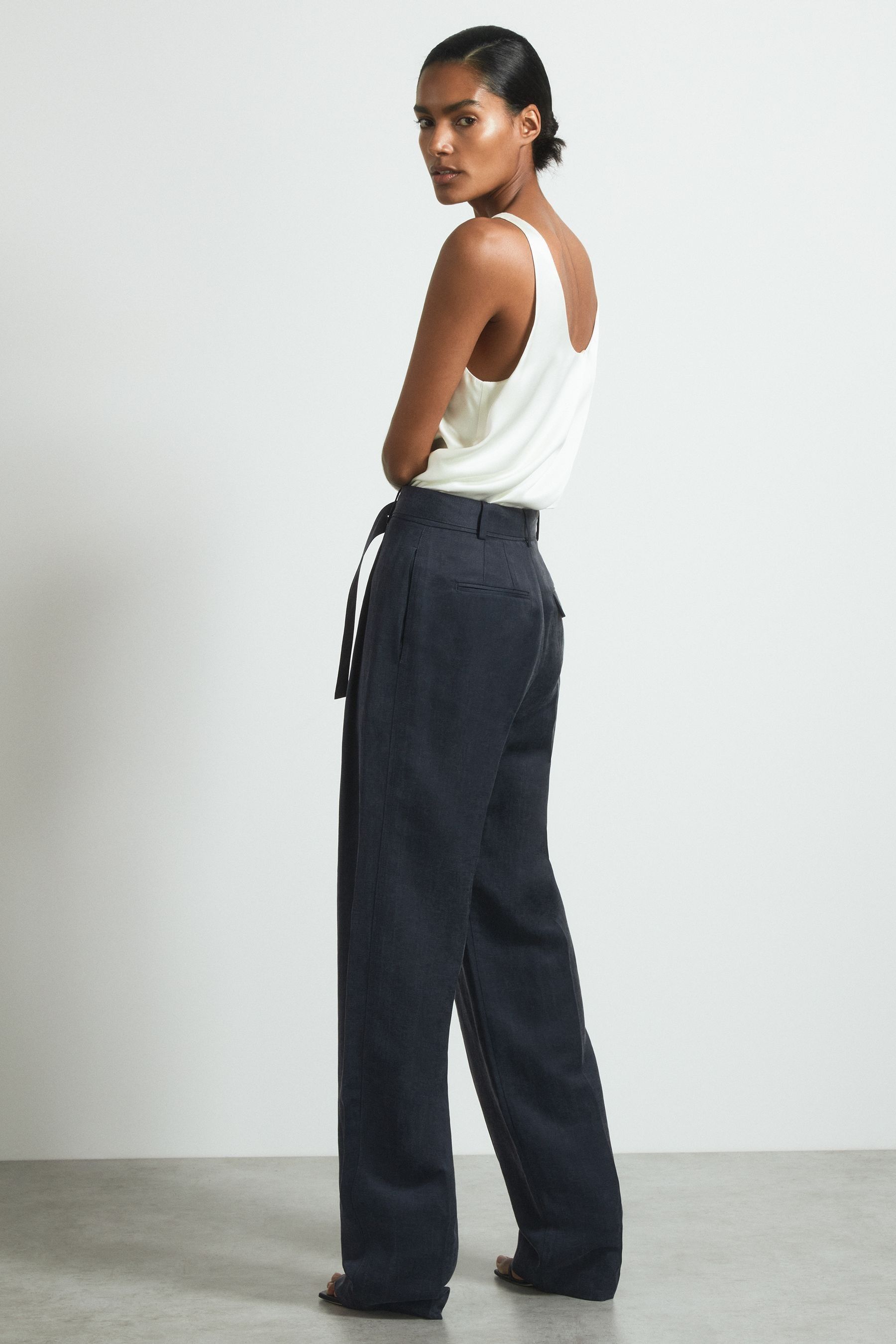 Shop Atelier Cupro Belted Suit Trousers In Navy