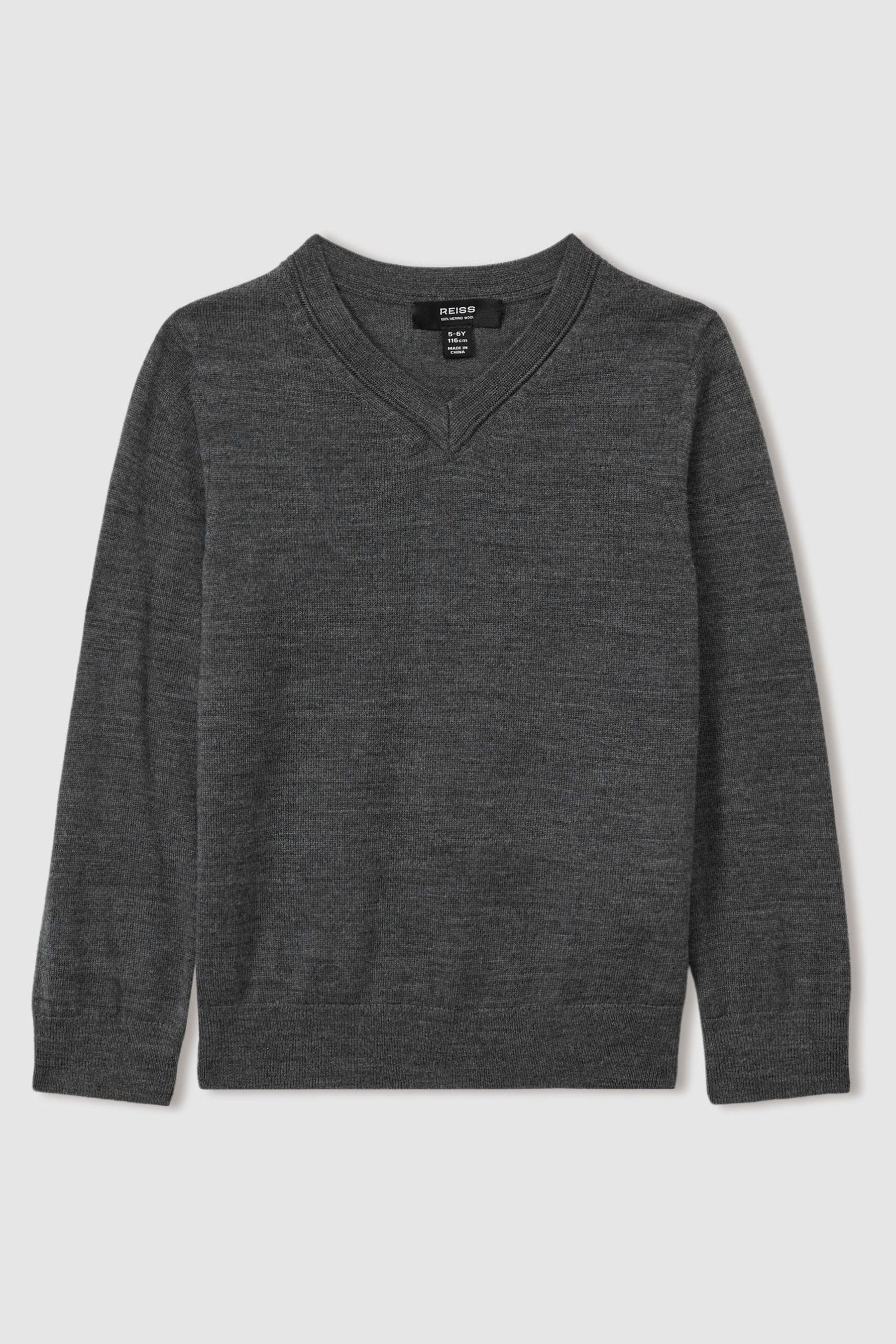 Reiss Grey Earl Merino Wool V-neck Jumper In Grey