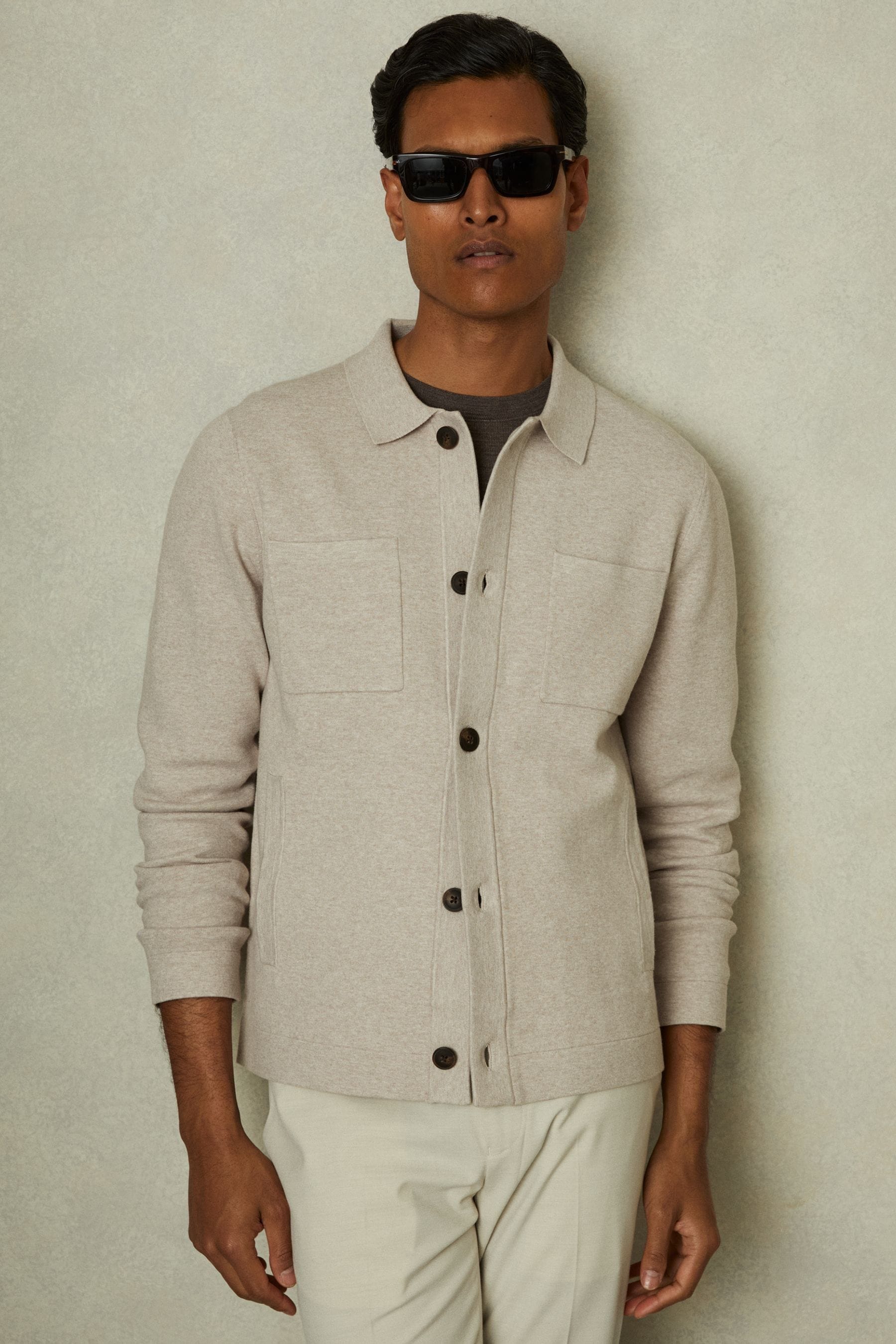 Reiss Oatmeal Forester Knitted Button-through Jacket In Oatmeal