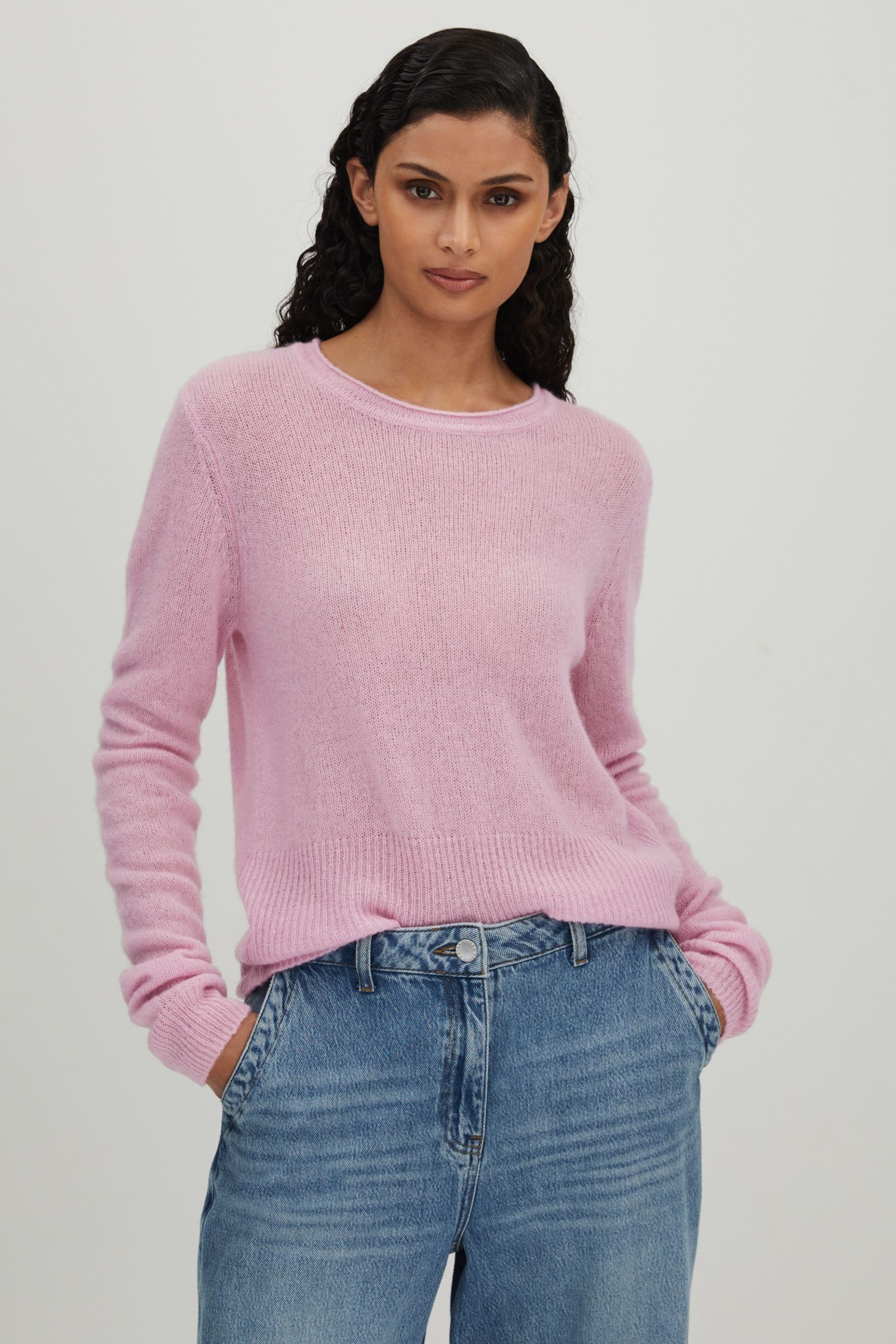 Crush Collection Cashmere Crew Neck Jumper In Lilac