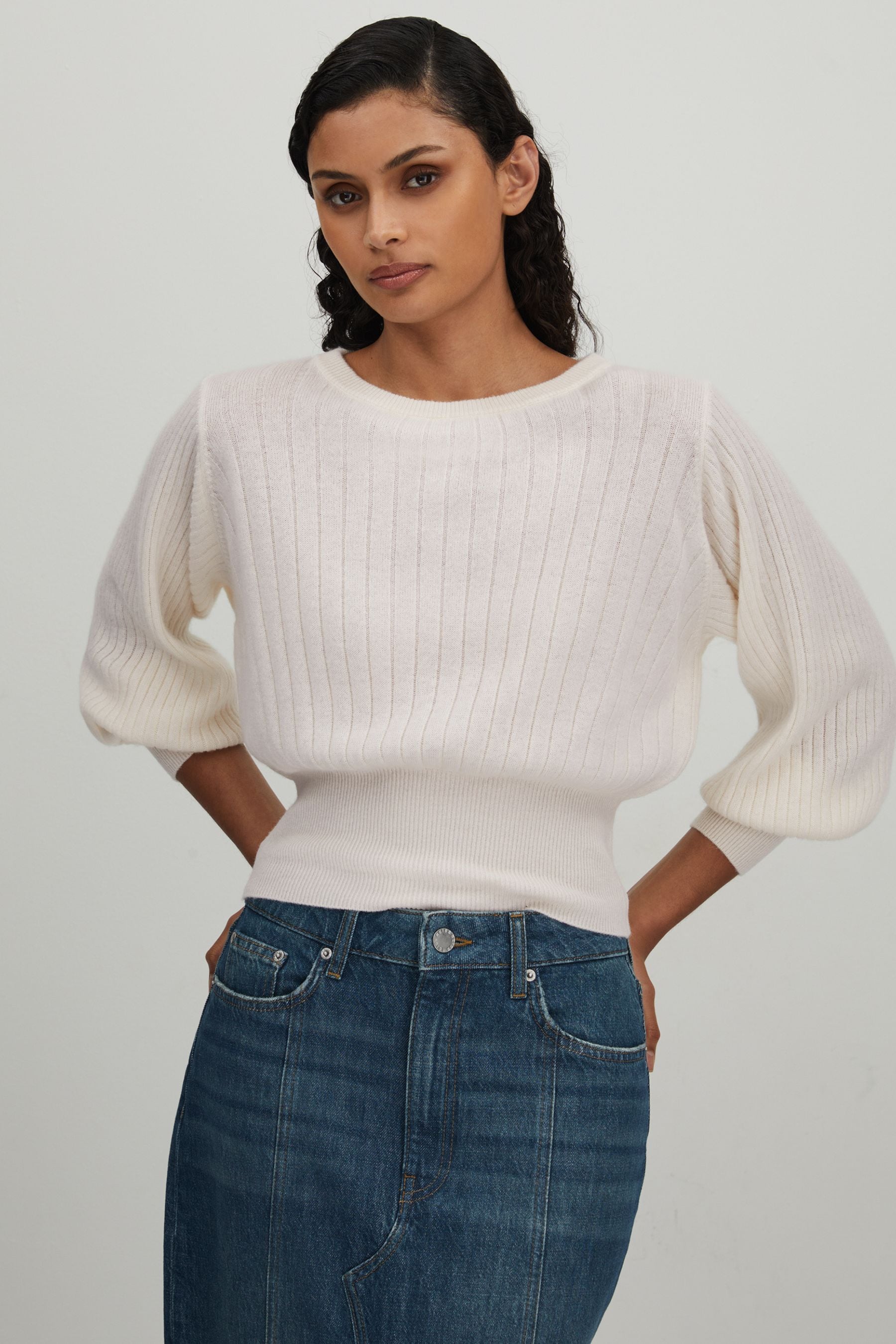 Shop Crush Collection Cashmere Blouson Sleeve Jumper In White