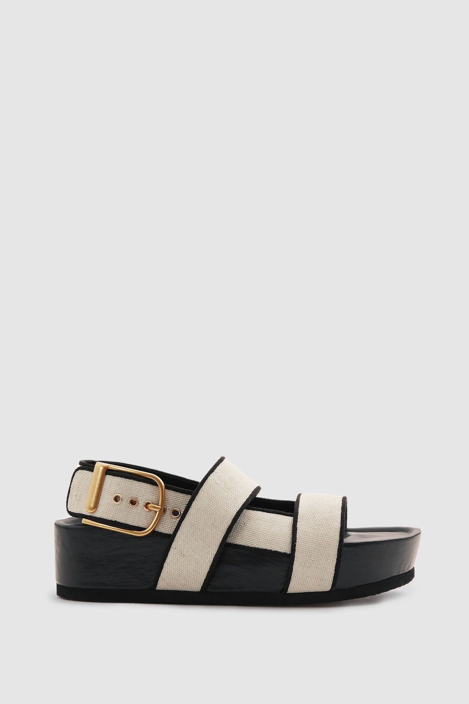 Reiss Samantha - Black Strappy Chunky Canvas Sandals, 3