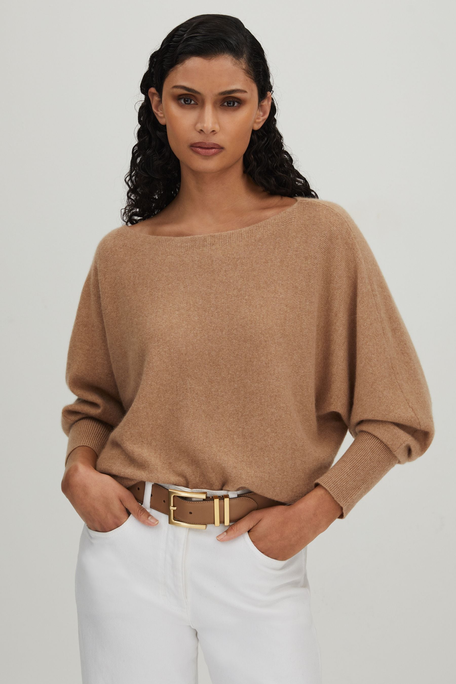 Shop Crush Collection Cashmere Batwing Jumper In Soft Camel