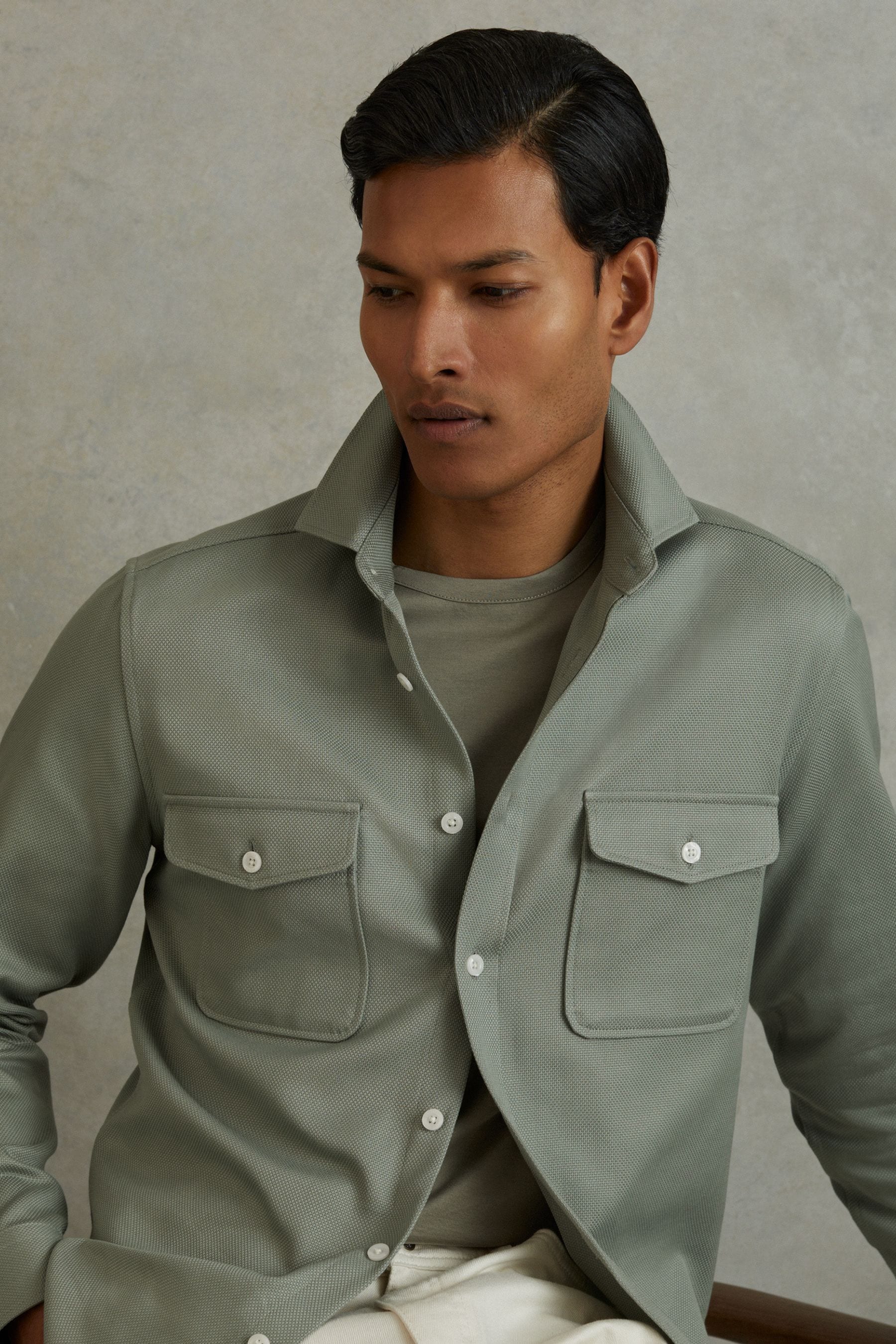 Reiss Sage Green Arlo Cotton Canvas Overshirt In Sage Green