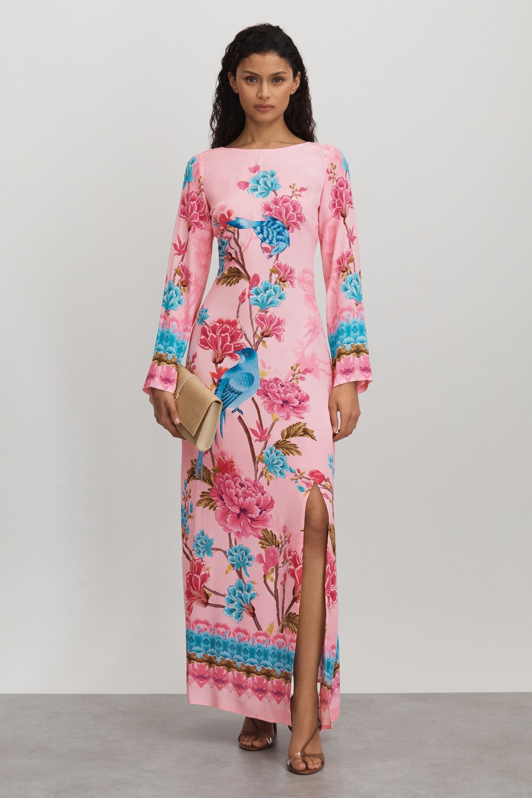 Shop Raishma Silk Long Sleeve Maxi Dress In Pink