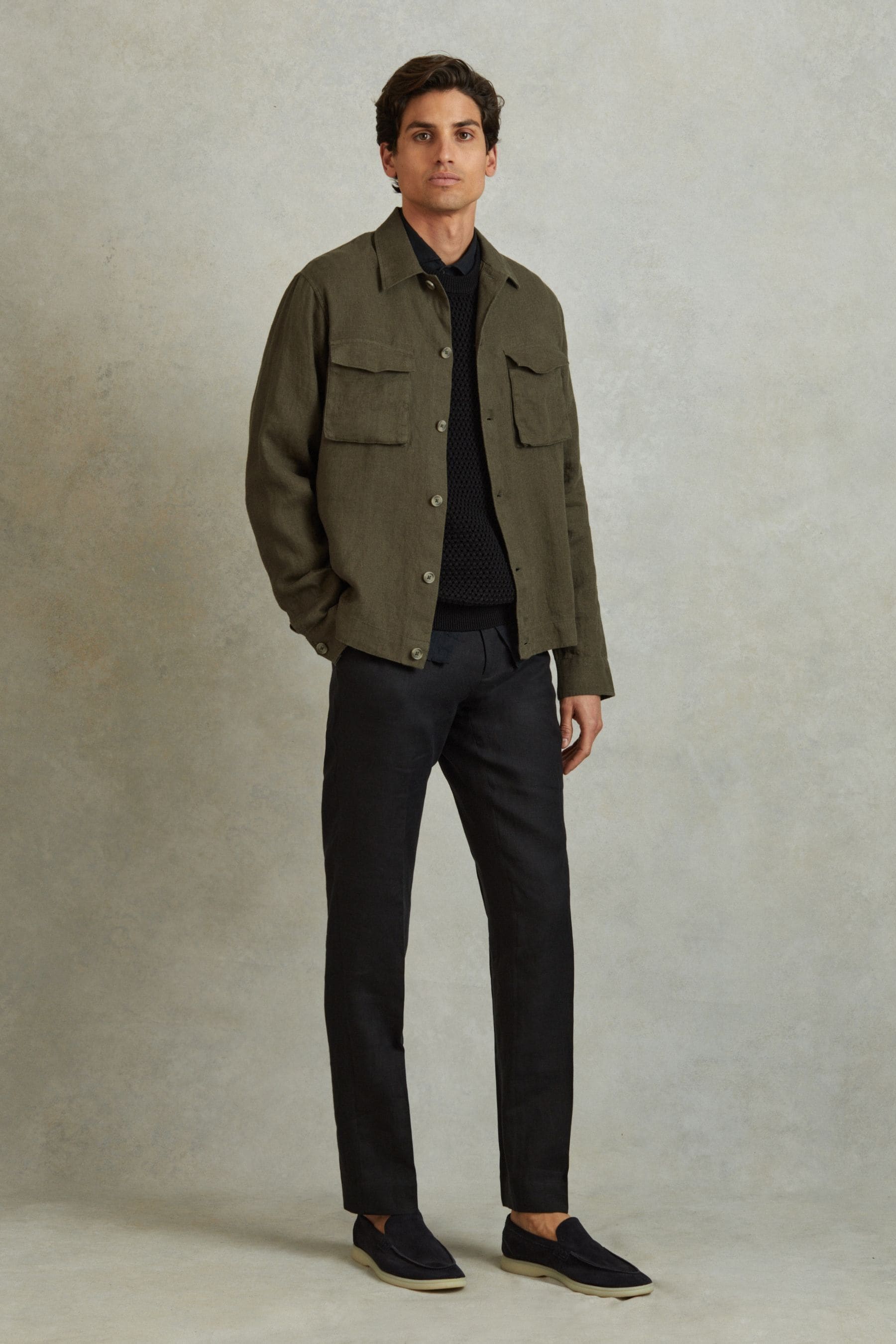 Shop Reiss Khaki Viera Linen Overshirt