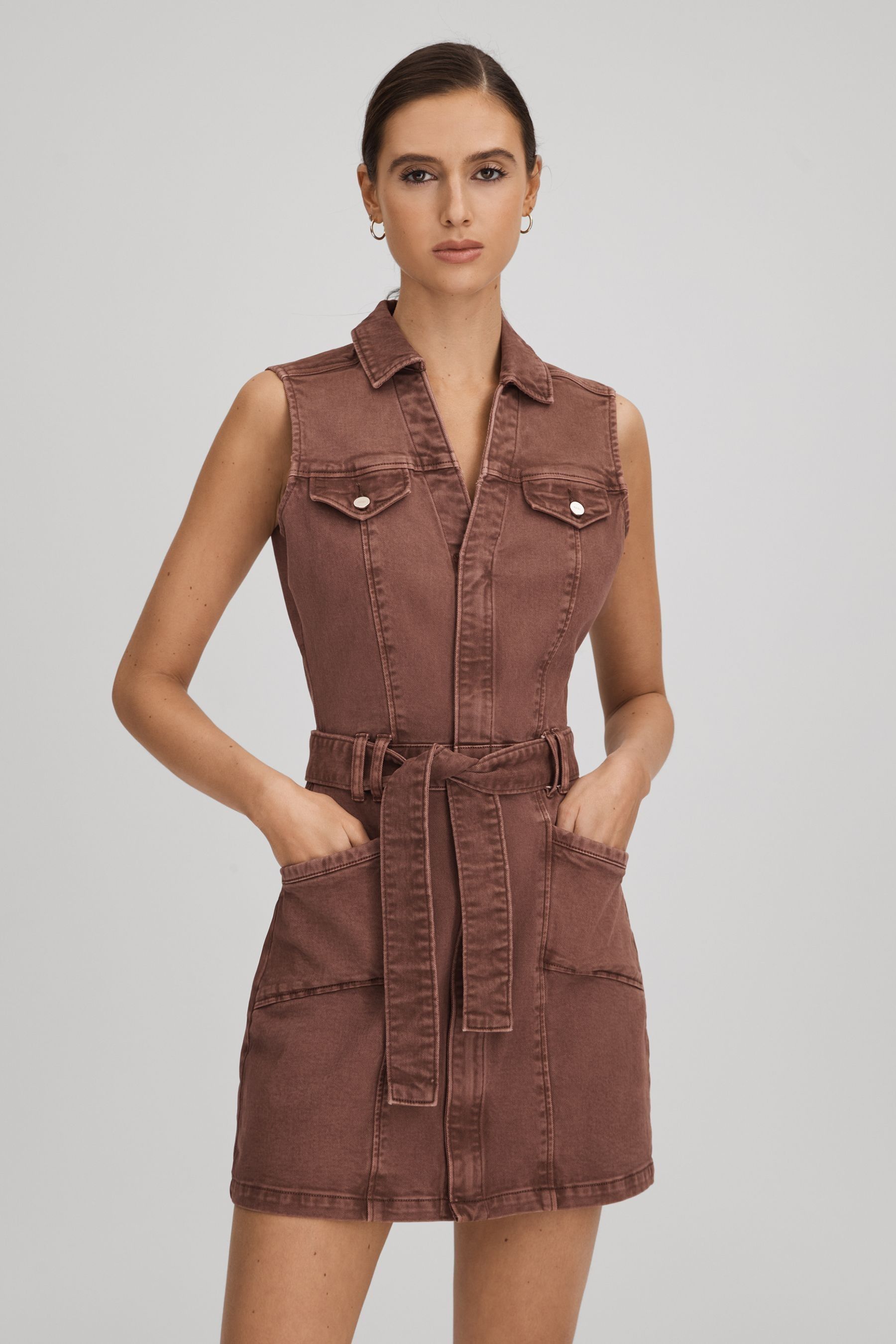 Paige Denim Mini Dress In Vintage Brown