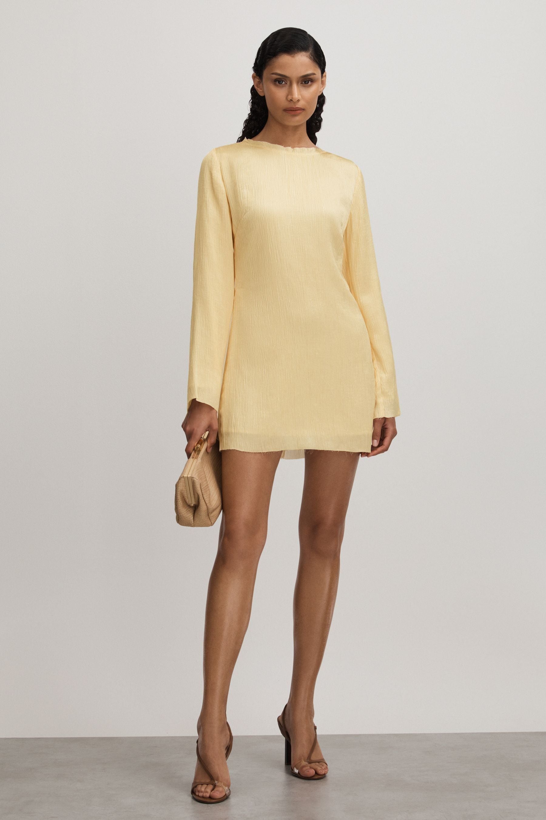 Anna Quan Plisse Raw Hem Mini Dress, Buttercup, 10