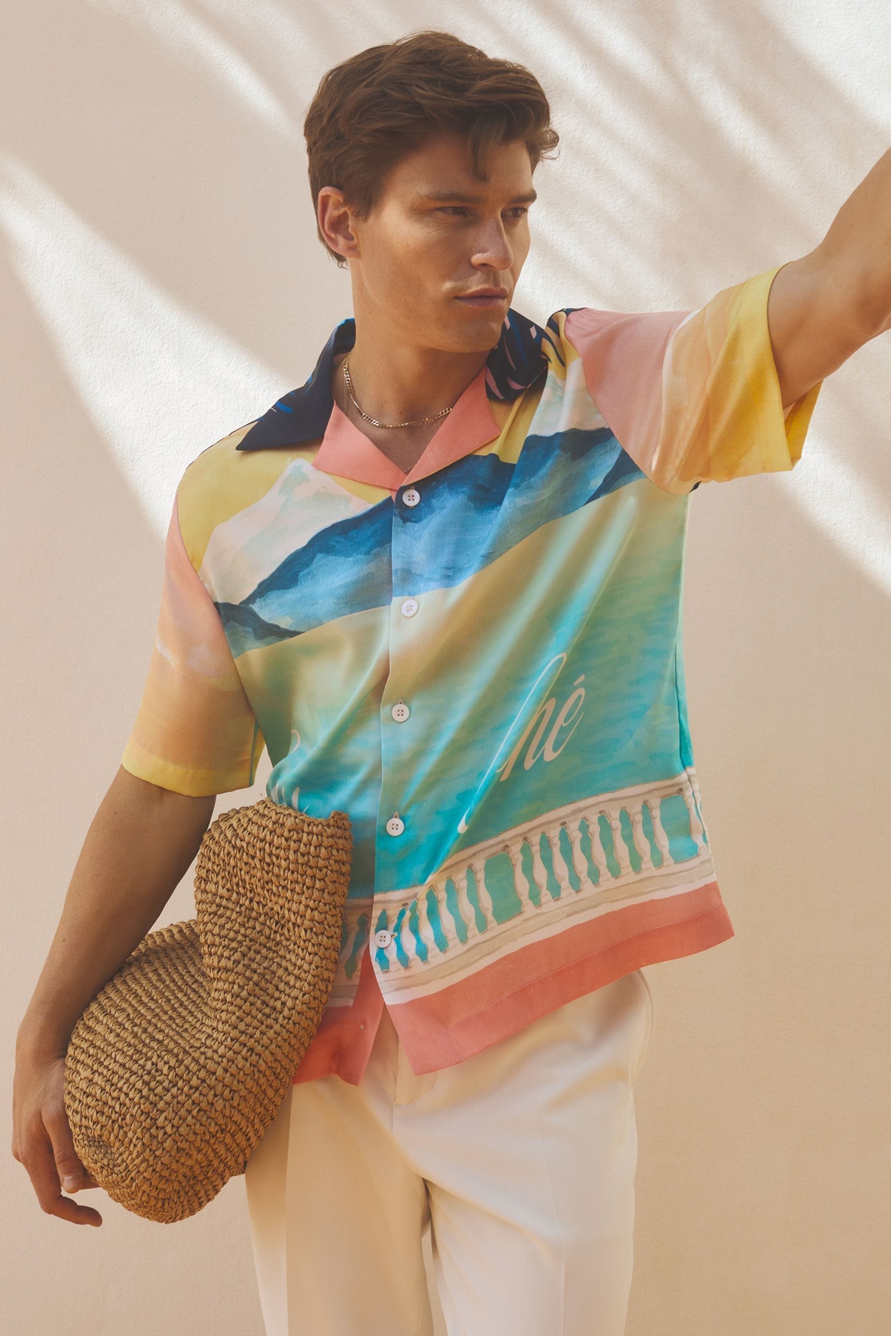 Veranda - Pink Multi Ché Hand-Painted Cuban Collar Shirt