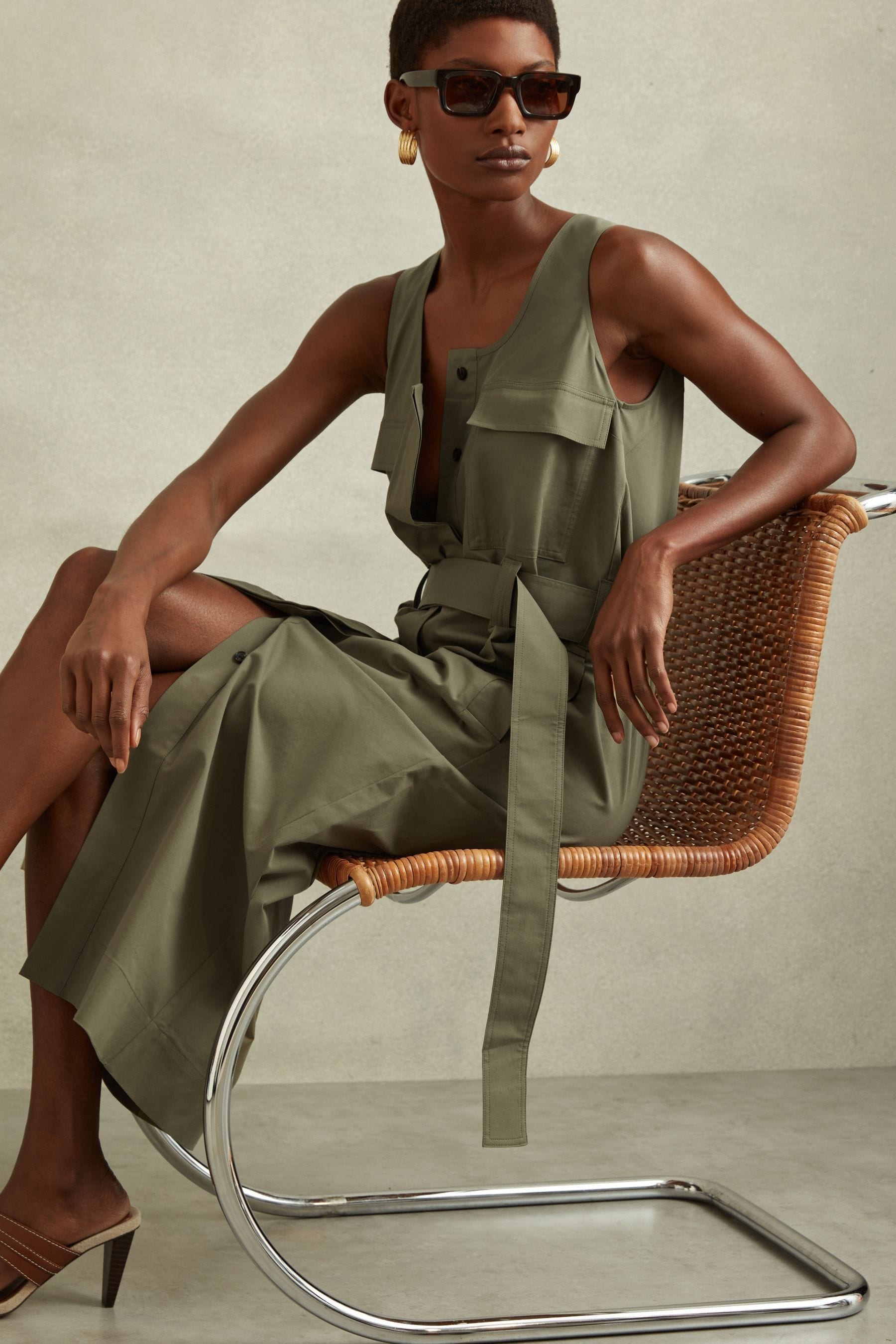 Reiss Elin Utility Midi Dress In Sage