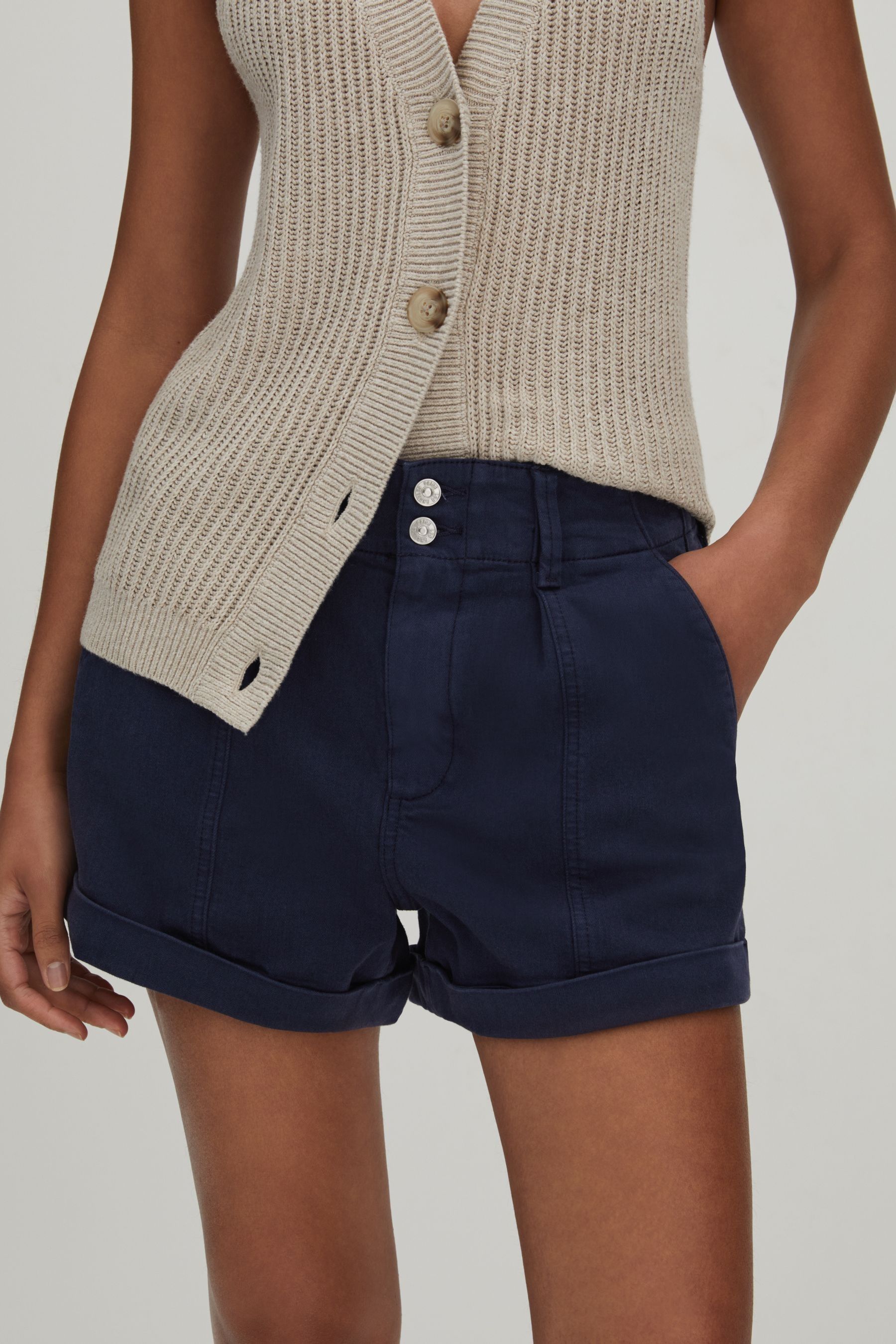 Shop Paige High Rise Shorts With Turned-up Hems In Navy