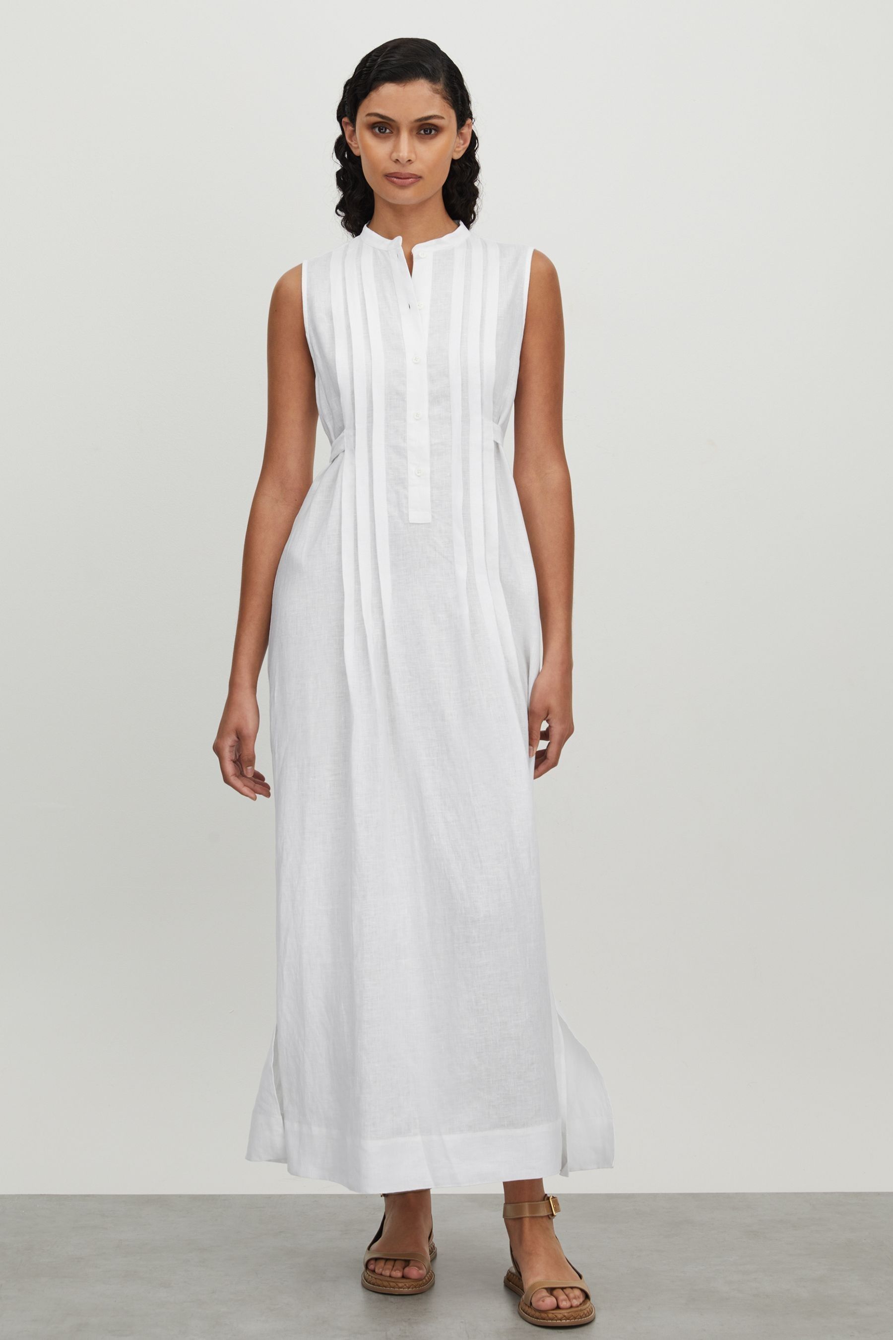 Bondi Born Linen Belted Midi Dress In White