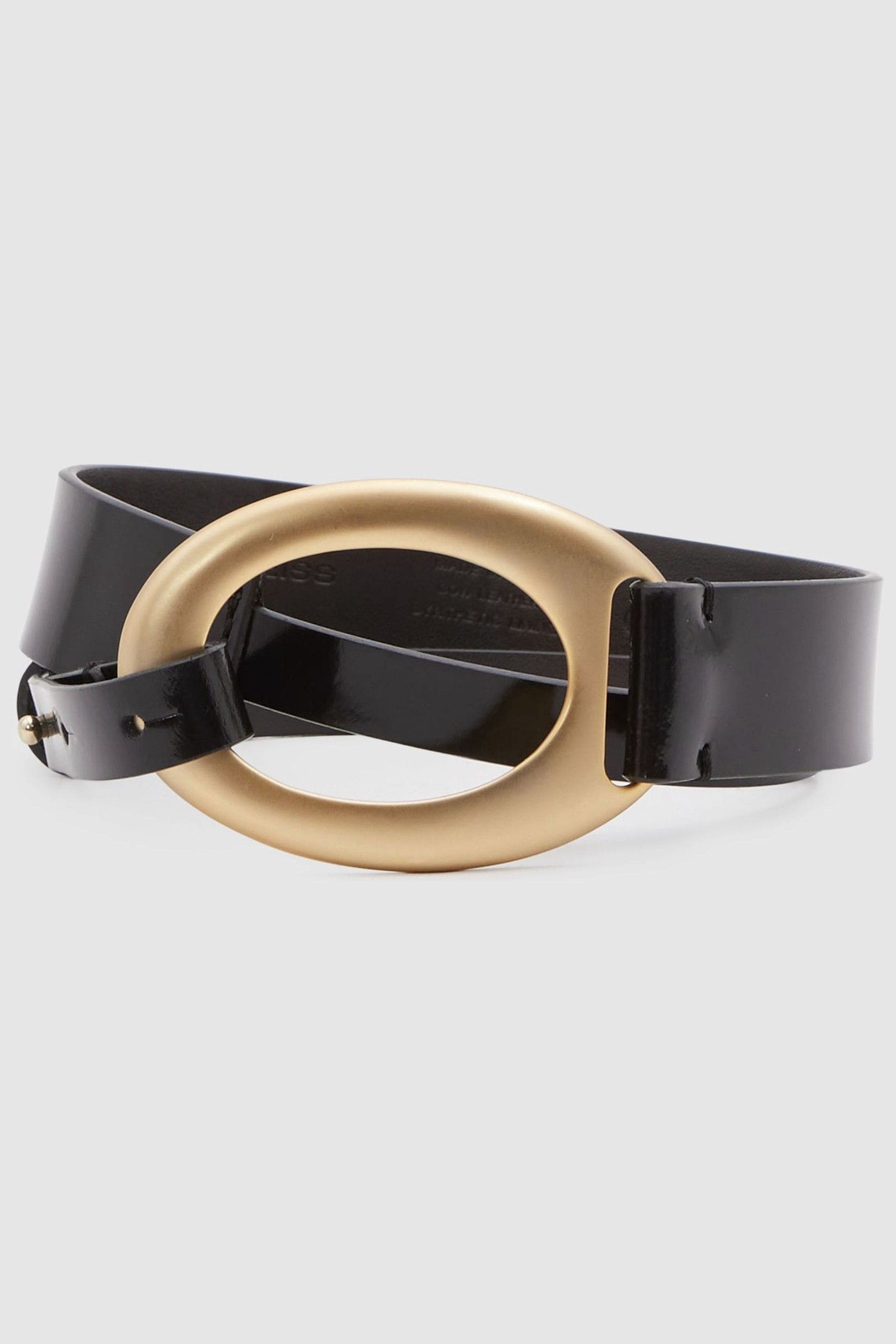 Reiss Black Asymmetric Patent Leather Belt