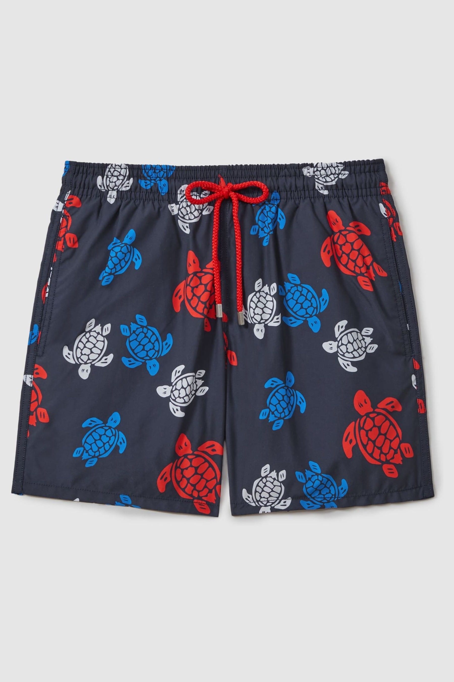 Shop Vilebrequin Turtle Print Drawstring Swim Shorts In Bleu Marine