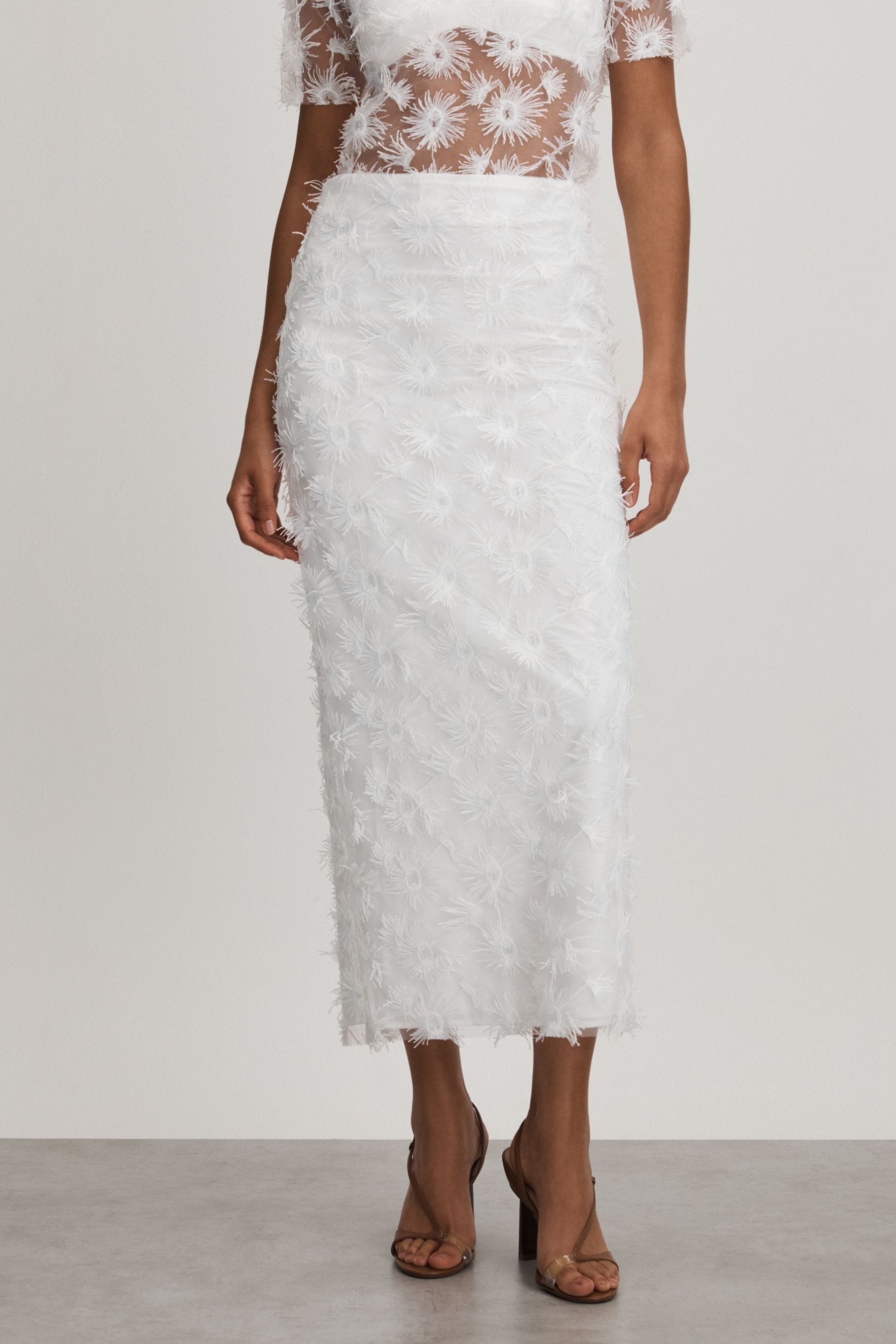 Anna Quan Sheer Applique Midi Dress In White