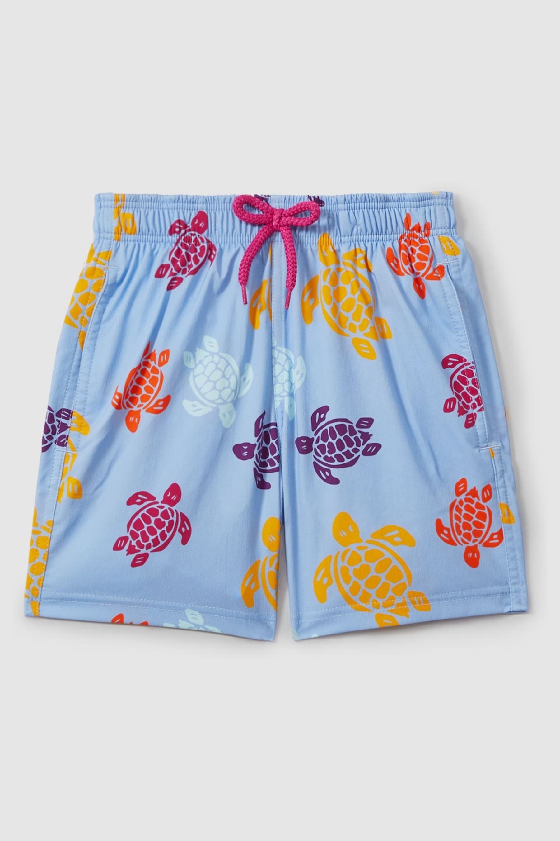 Shop Vilebrequin Turtle Print Swim Shorts In Fleur De Lin Blue