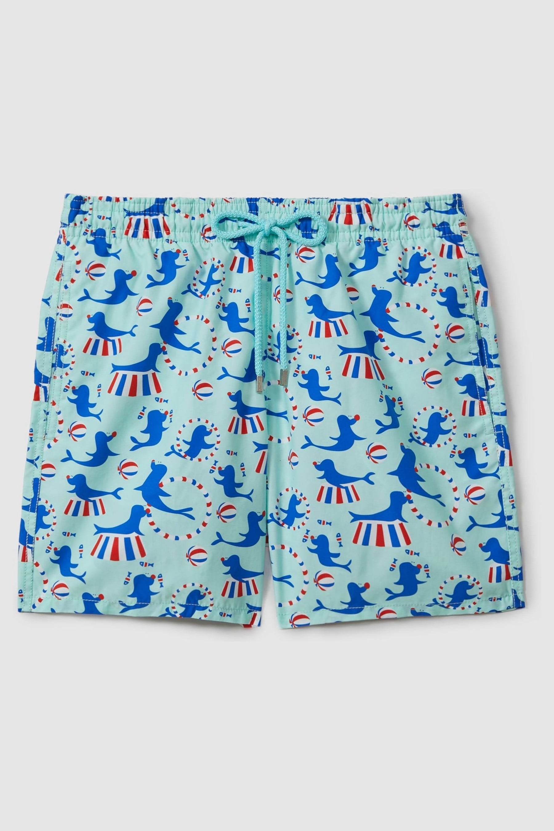 Vilebrequin Printed Drawstring Swim Shorts In Thalassa Blue Print