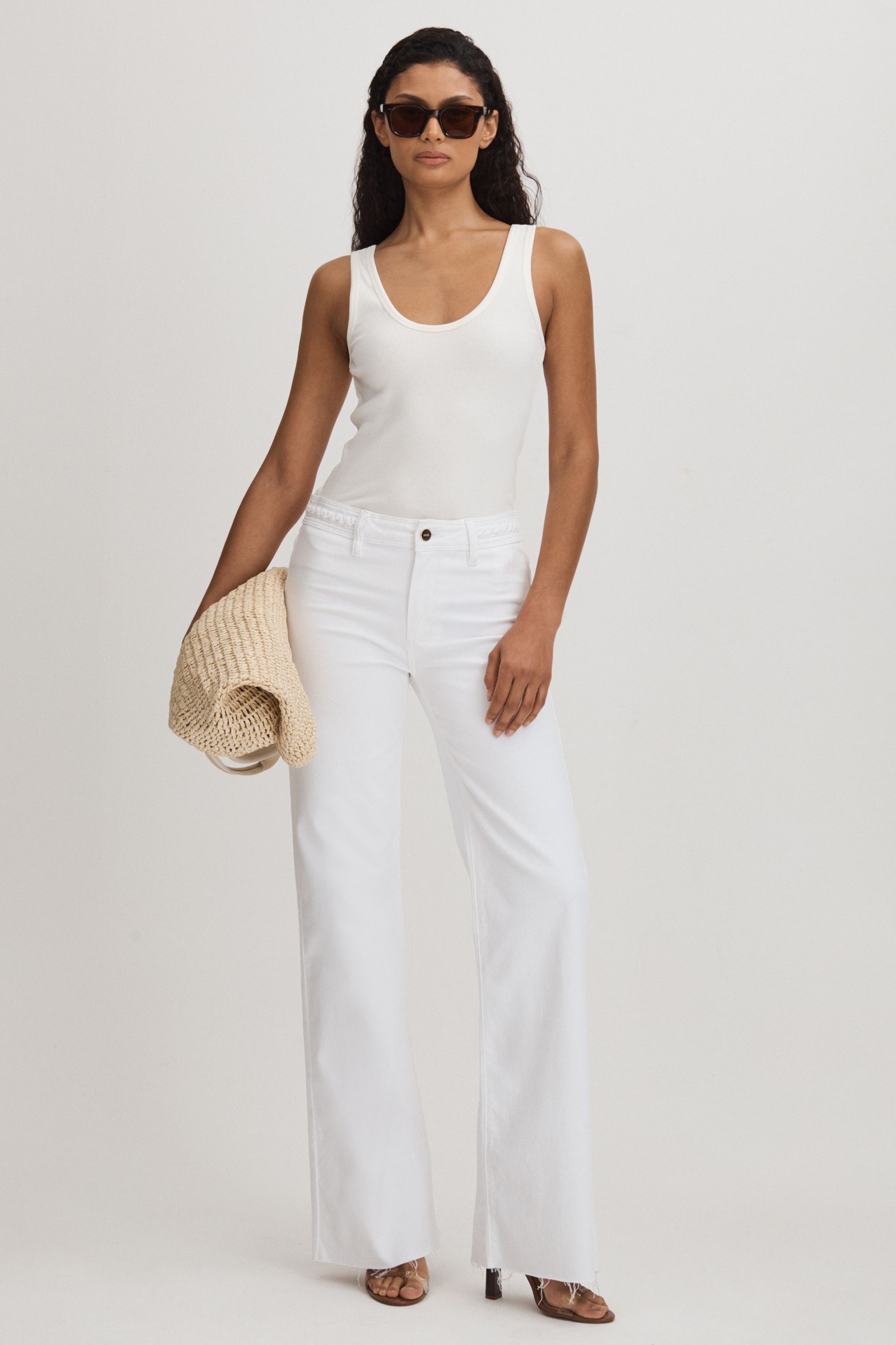 Shop Paige Braided Waist Wide Leg Jeans In Crisp White