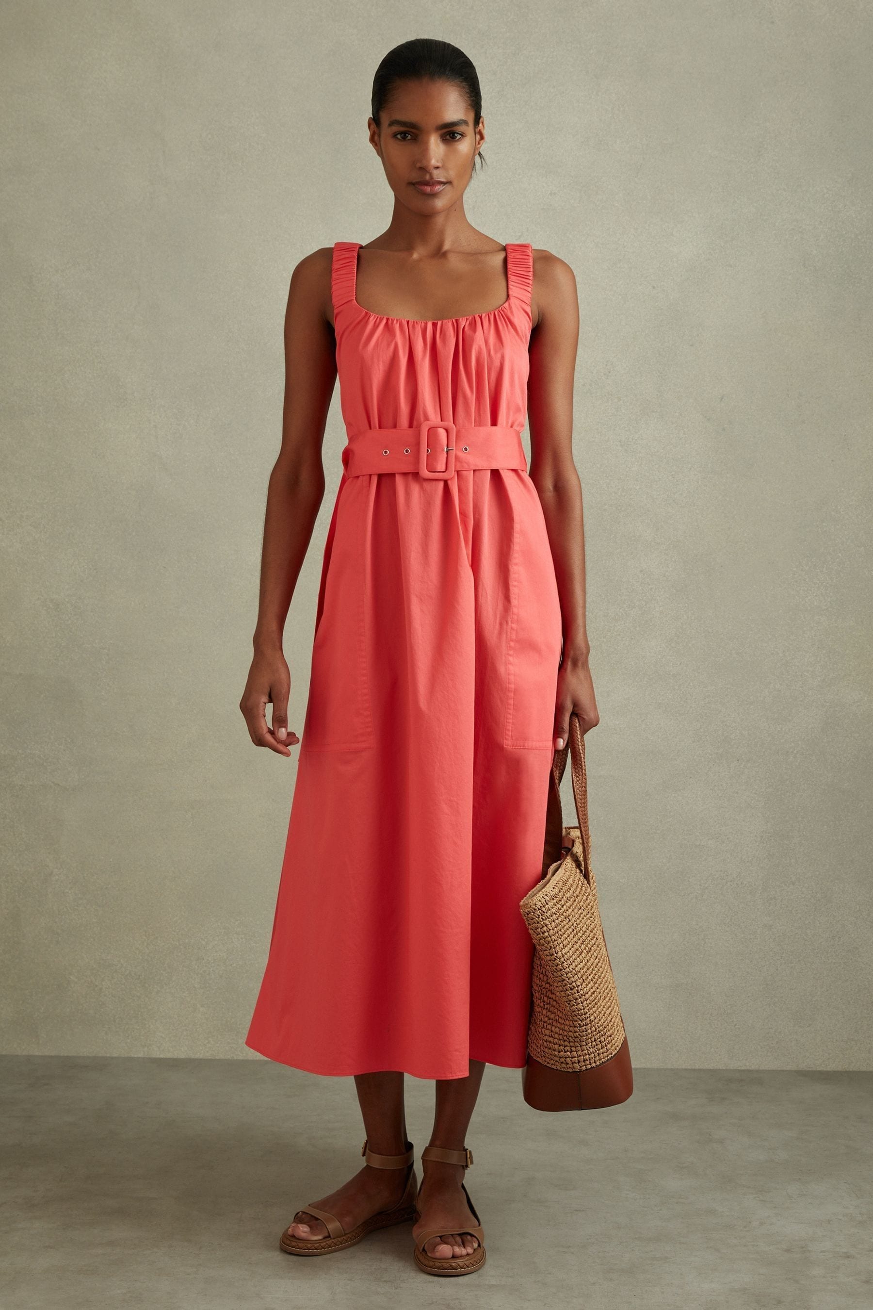 Liza - Coral Cotton Ruched...