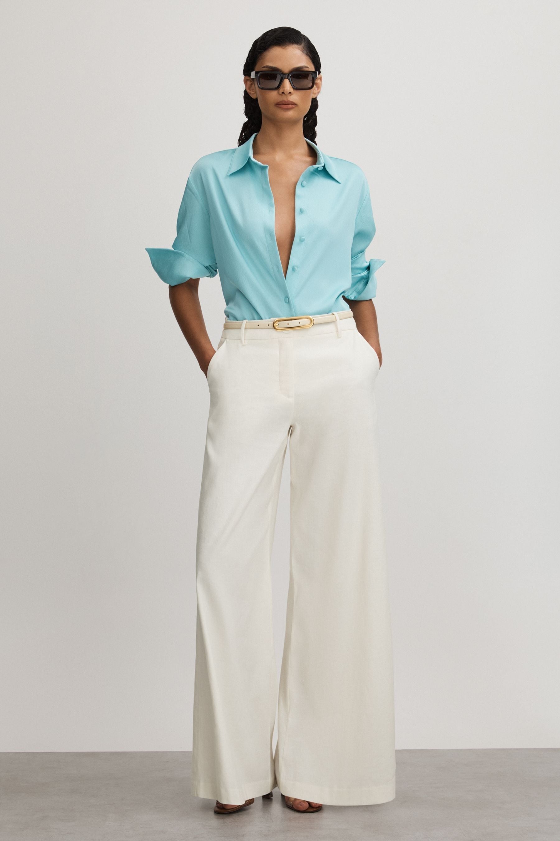 Shop Anna Quan Wide Leg Trousers In Ivory