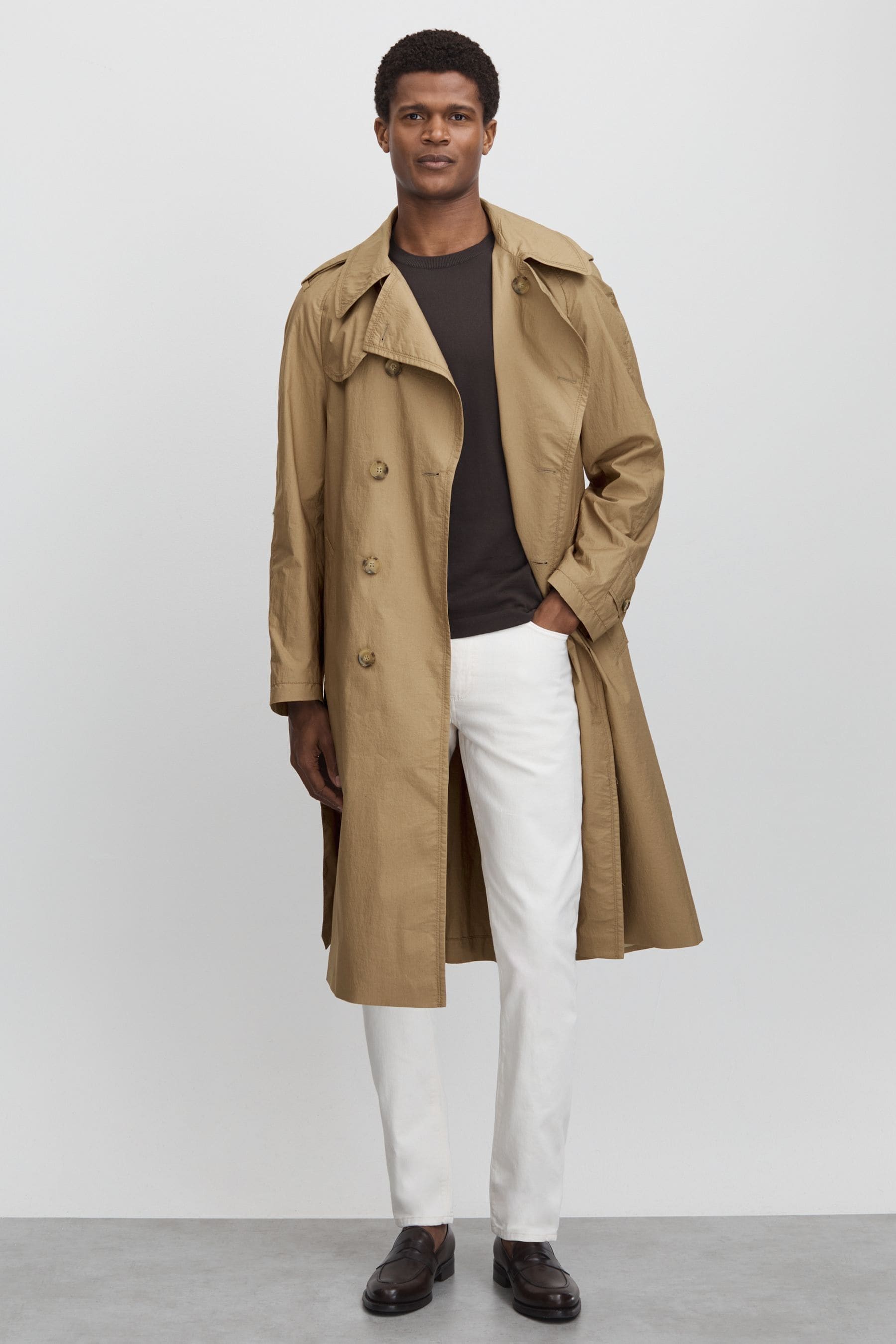 Shop Oscar Jacobson Cotton Trench Coat In Beige