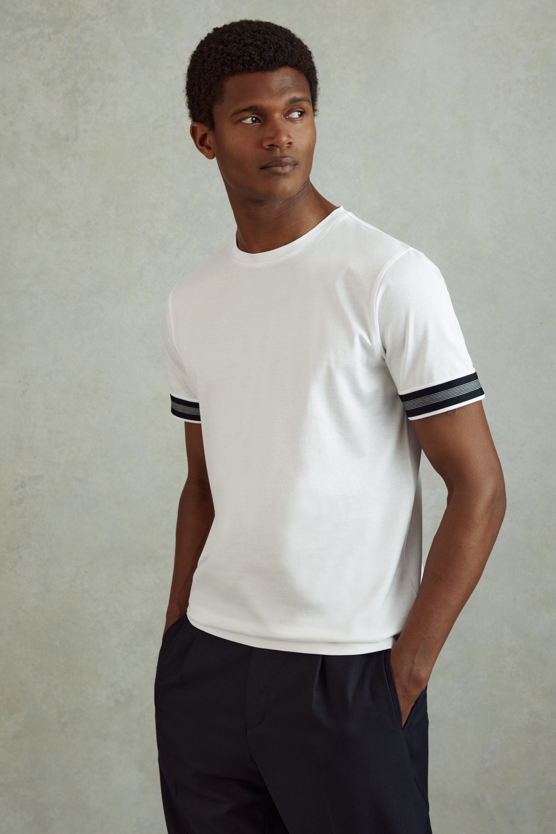 Shop Reiss White Dune Mercerised Cotton Striped T-shirt