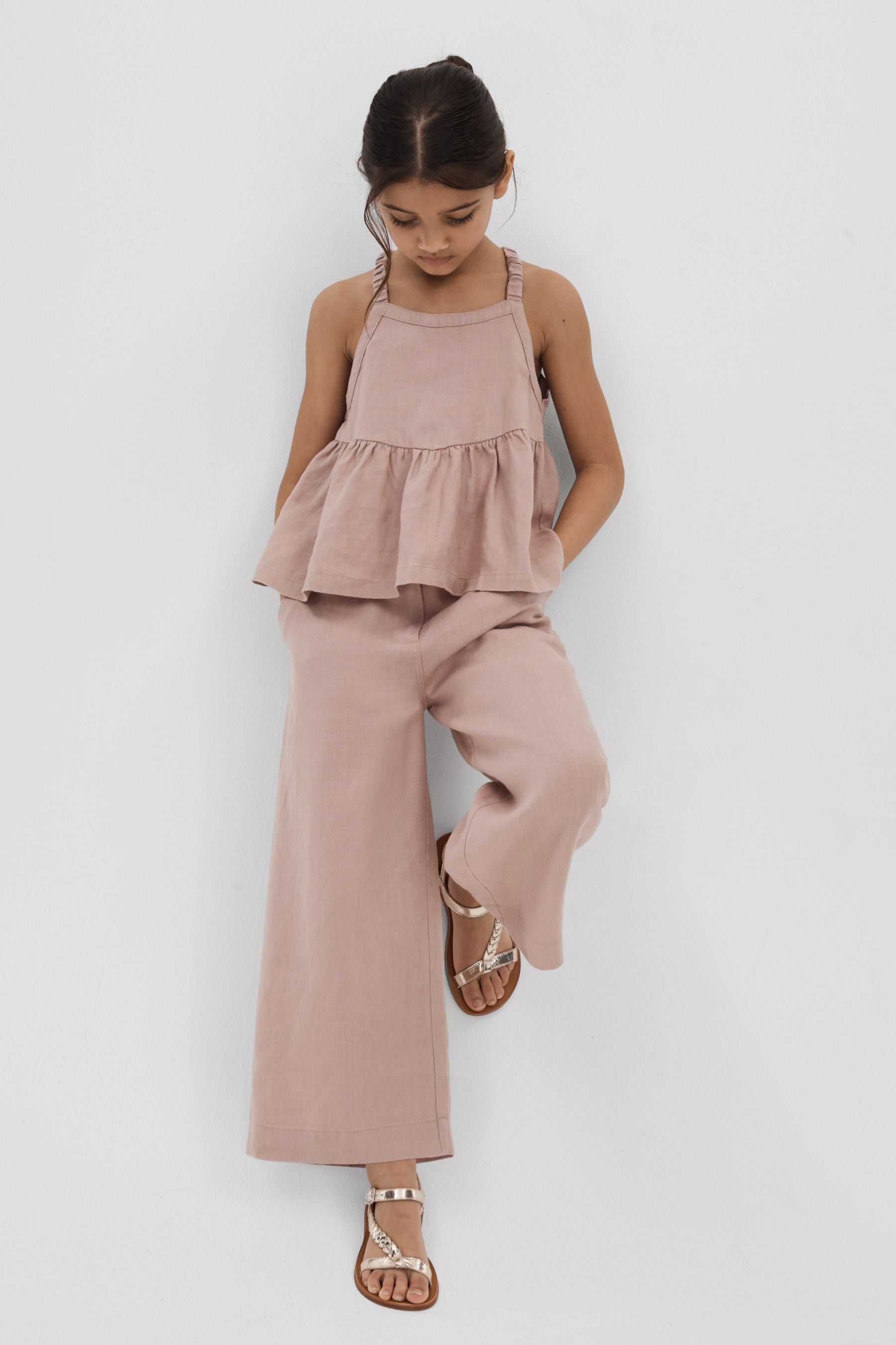 Shop Reiss Pink Dani 9-13 Yrs Linen Peplum Top