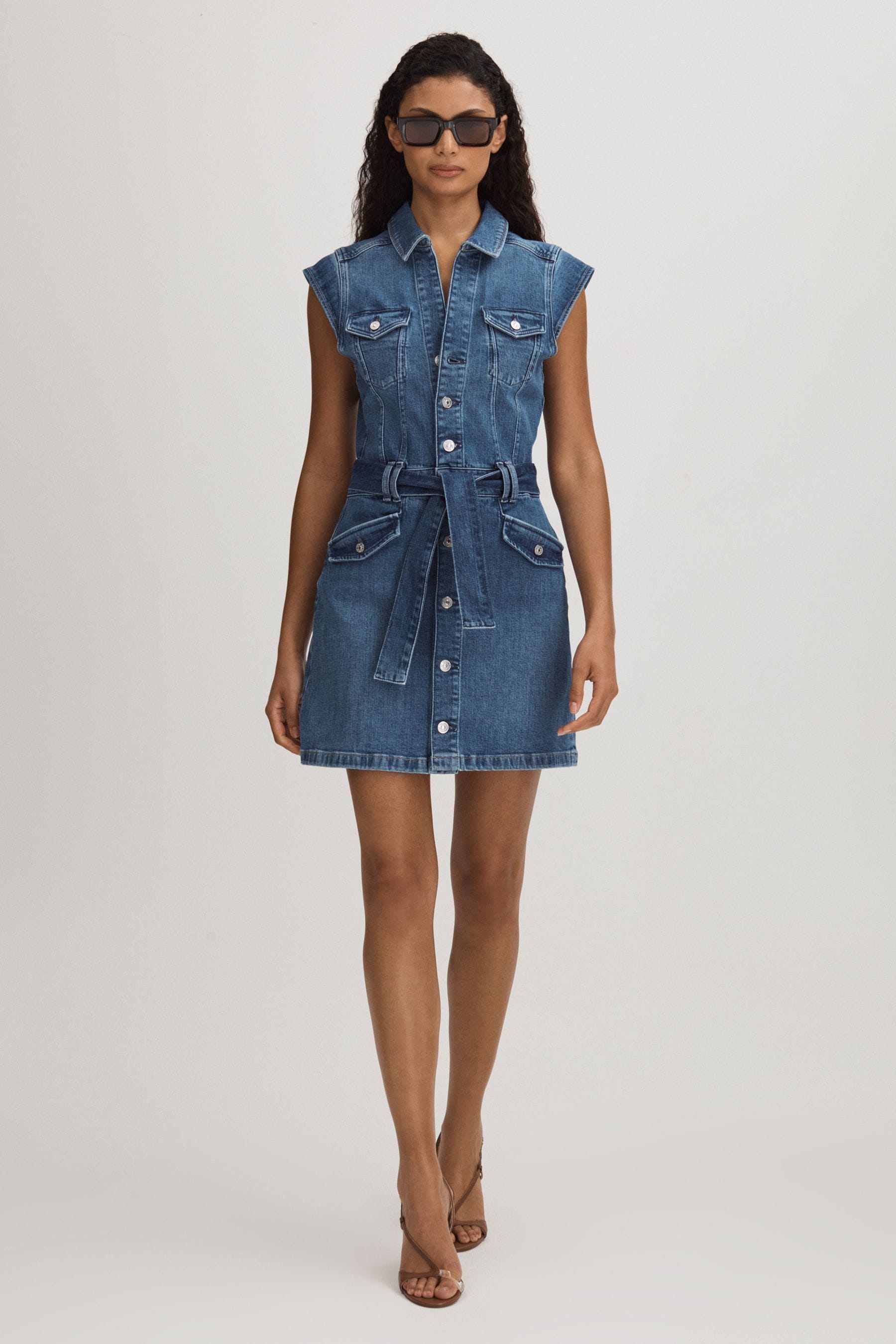 PAIGE PAIGE BELTED DENIM MINI DRESS