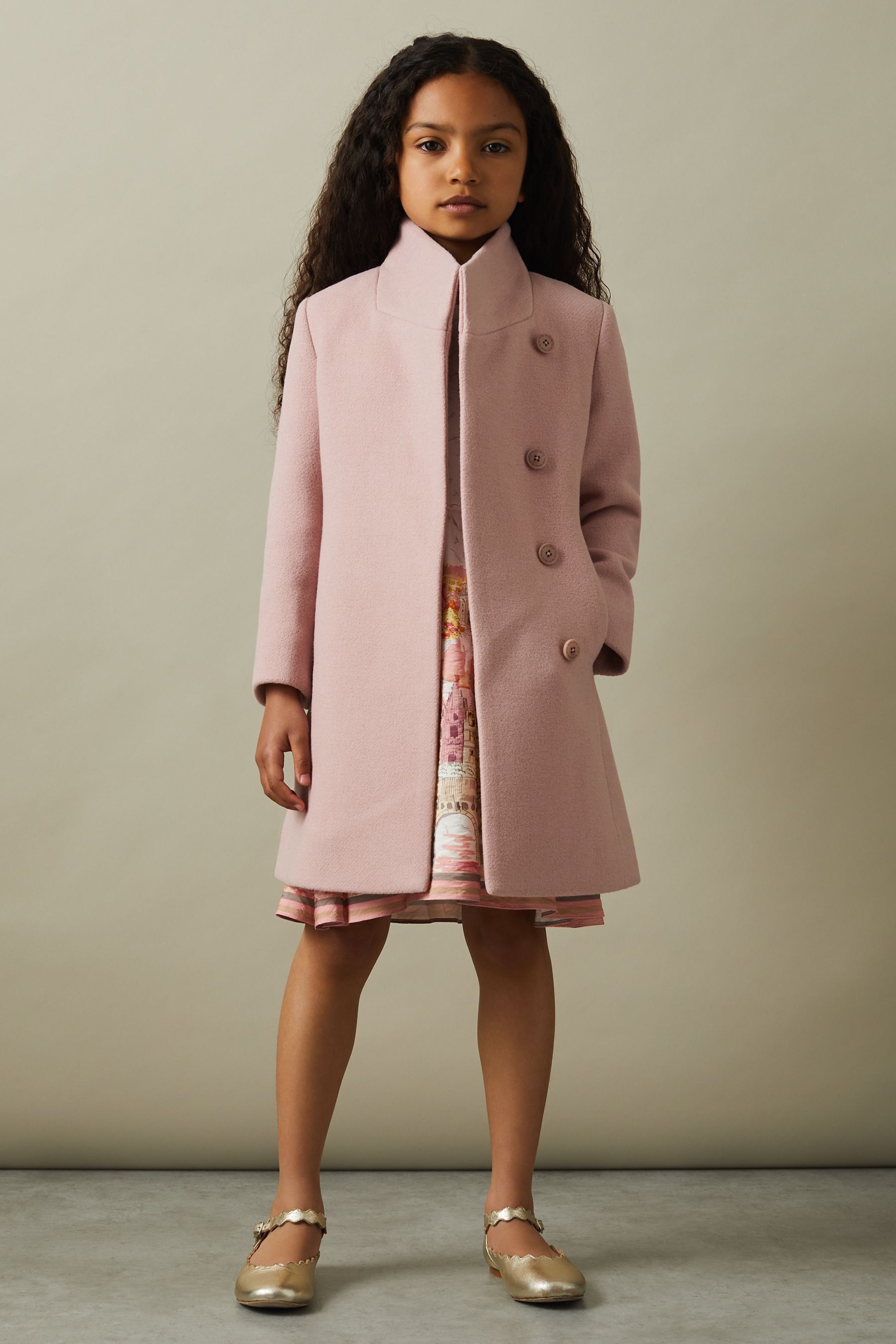 Reiss Pink 4-9 yrs Wool Blend Funnel Neck Coat, 8