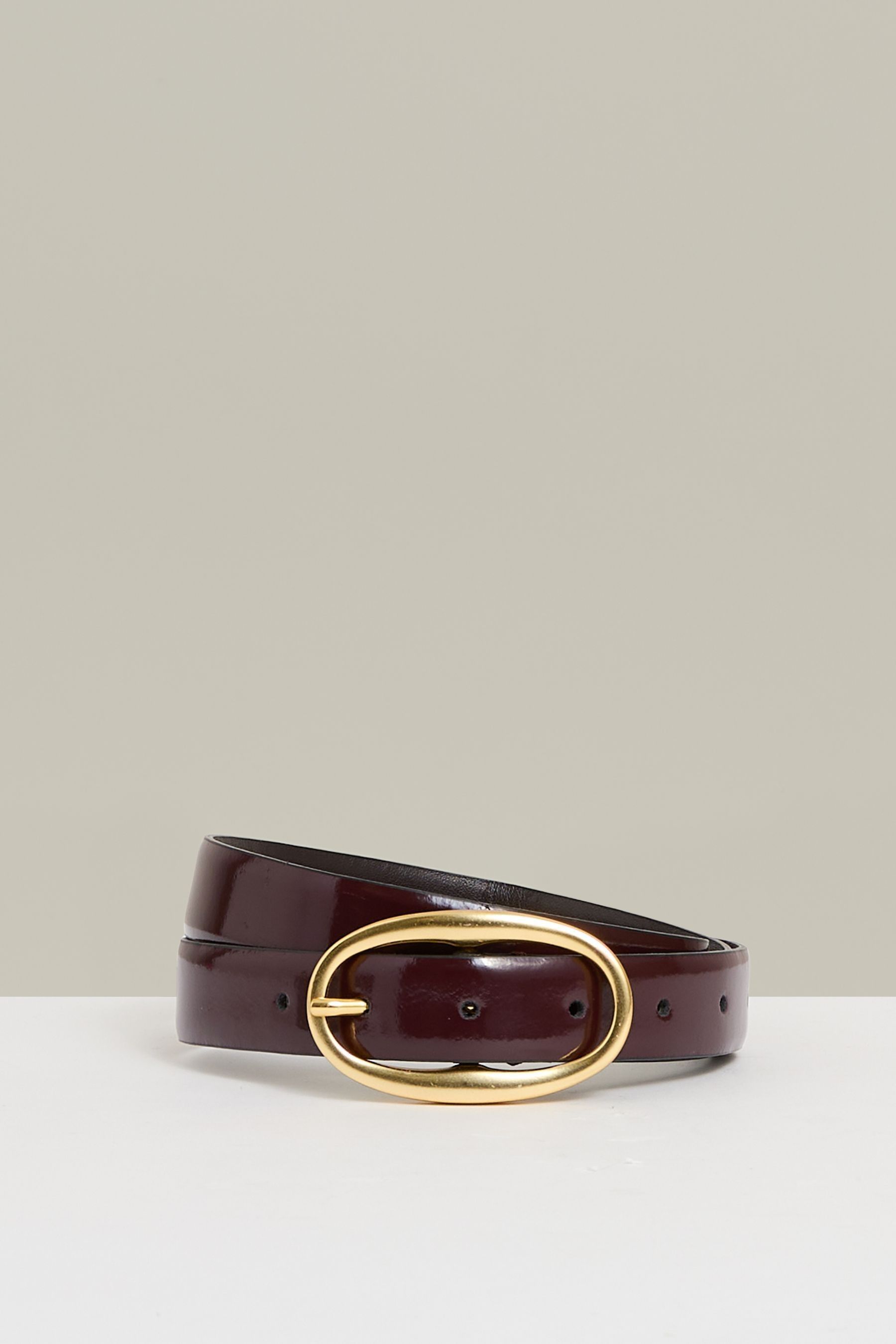 Reiss Oxblood Patent Leather Oval Buckle Belt In Oxblood