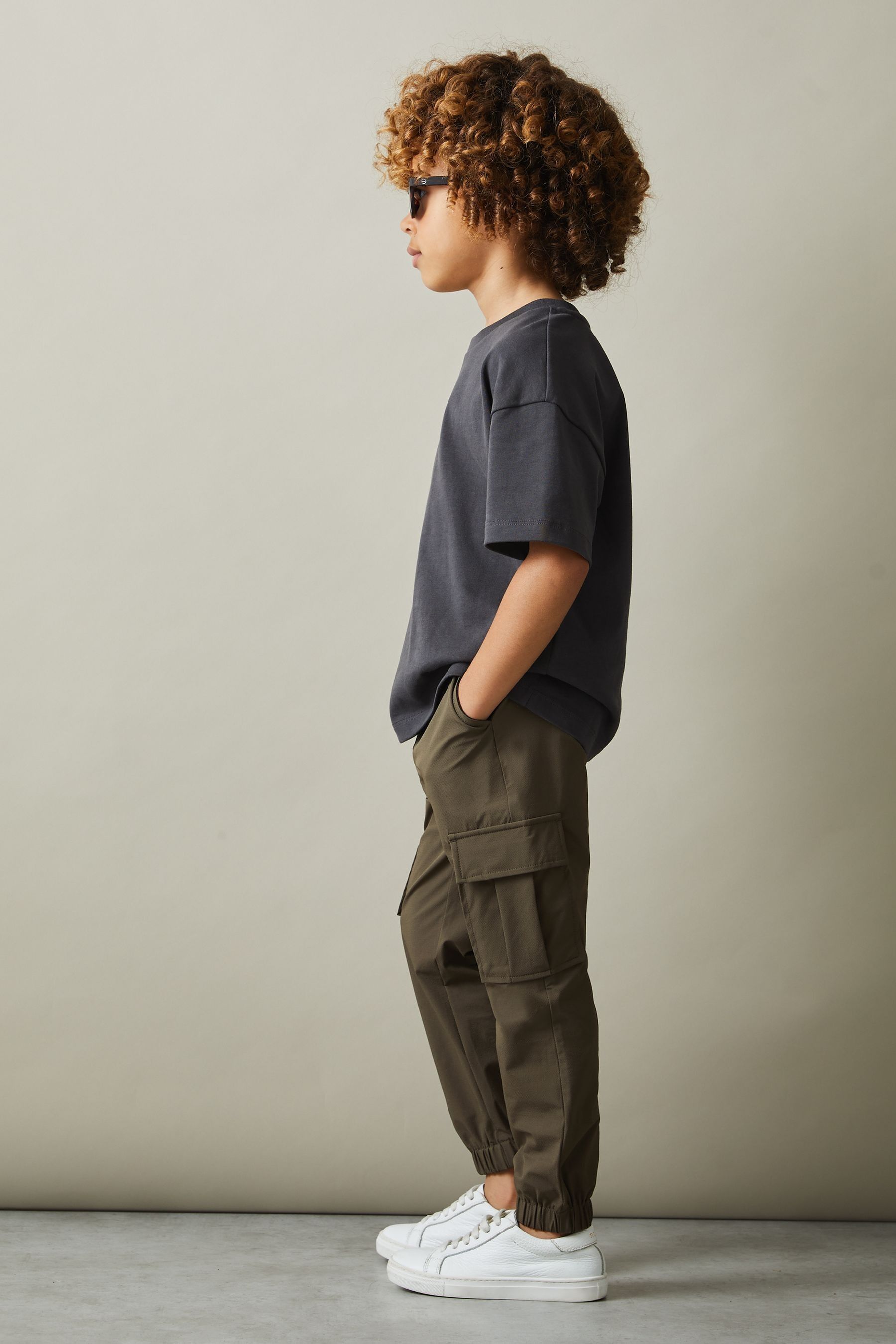 Reiss Lucian - Khaki Green Technical Drawstring Cuffed Joggers, Age 3-4 Years