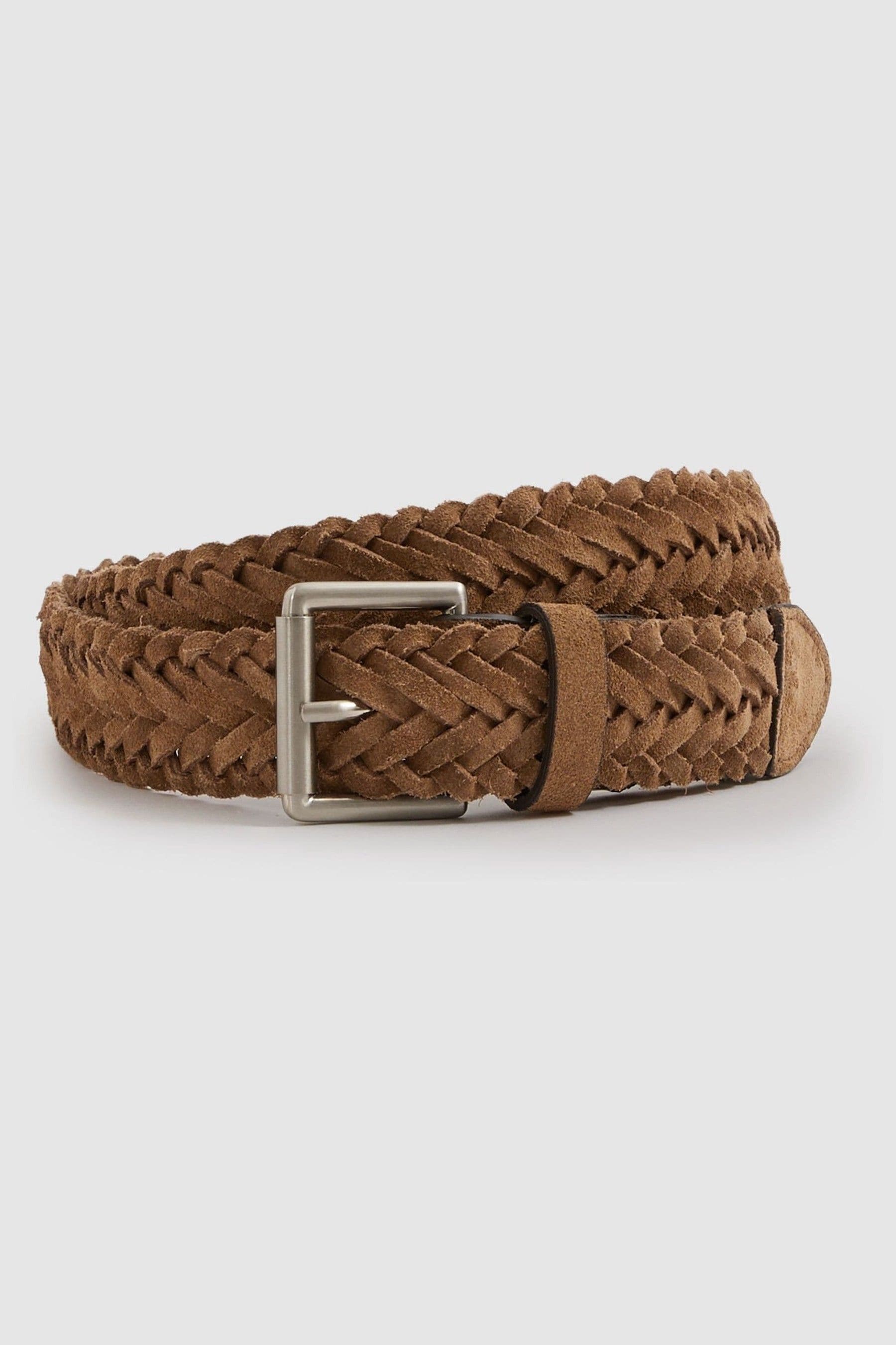 Shop Reiss Stone Charlie Suede Woven Belt In Brown