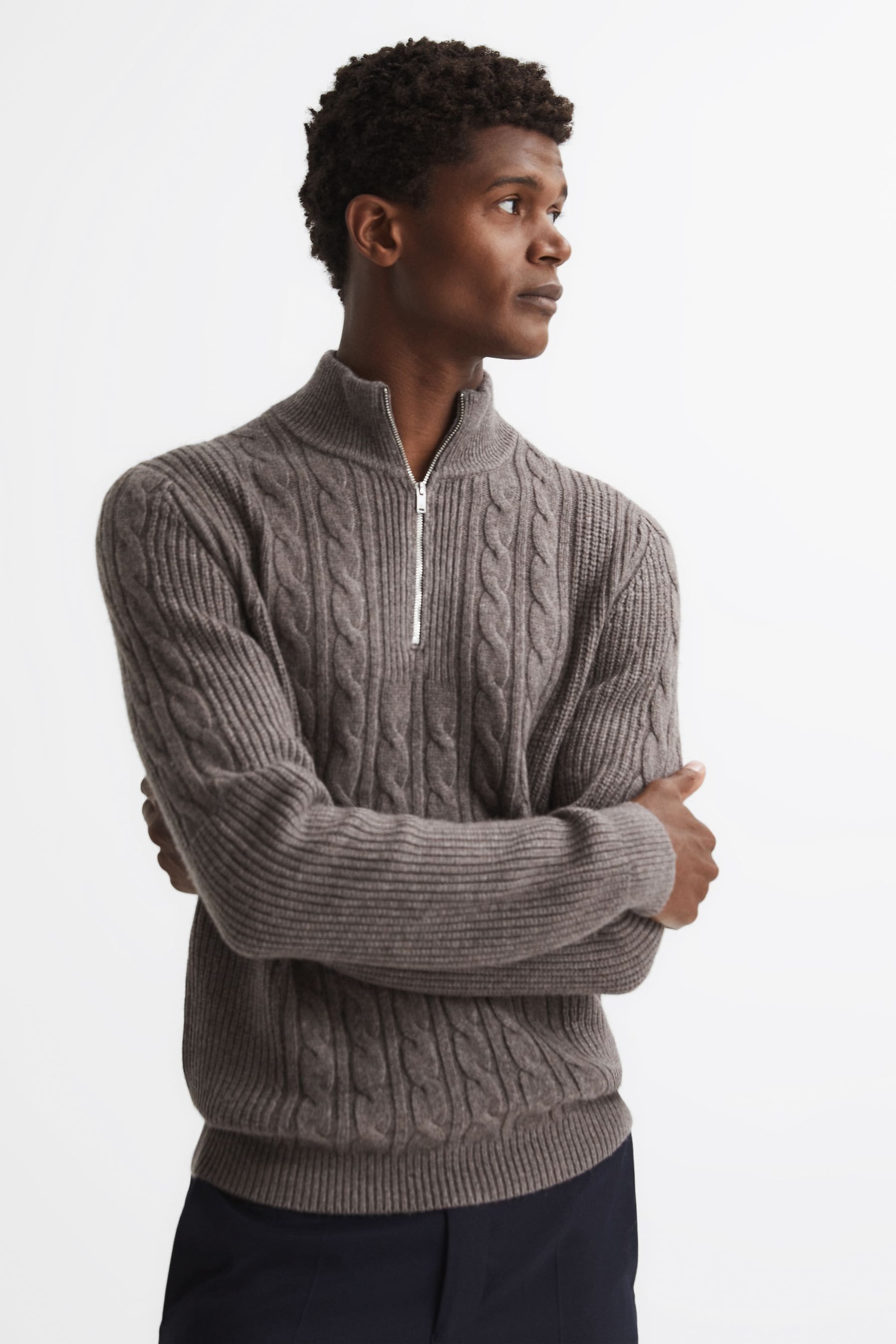 Rosso Mink Cable Knit Half Zip Funnel Neck Jumper