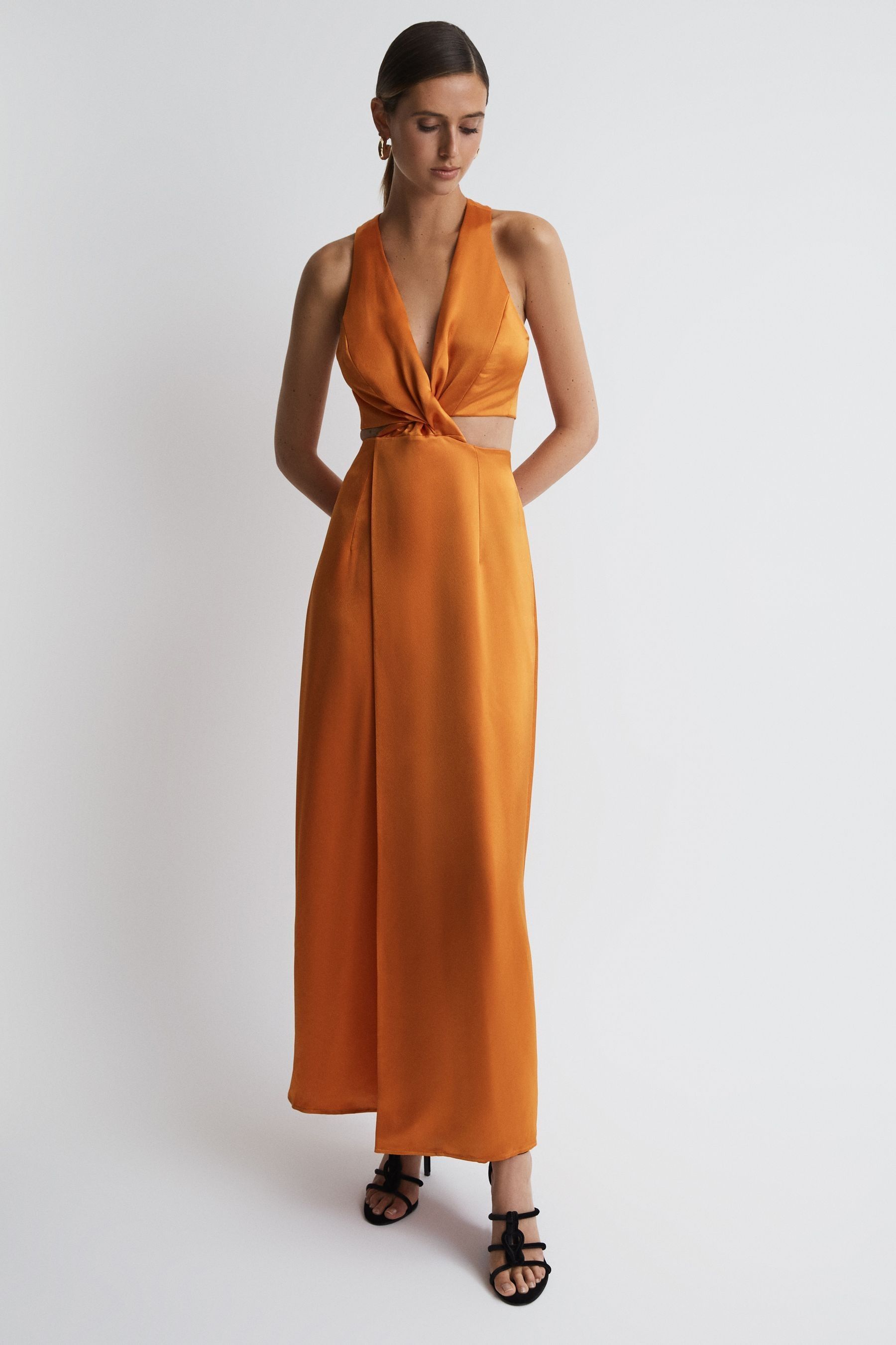 Anna Quan Satin Cut-out Maxi Dress In Kumquat