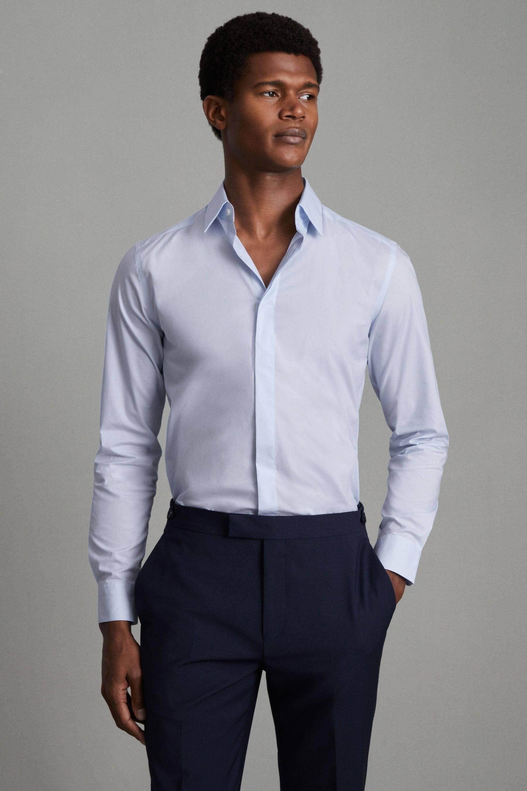 Reiss Mens Blue Kiana Slim-fit Cotton-stretch Shirt