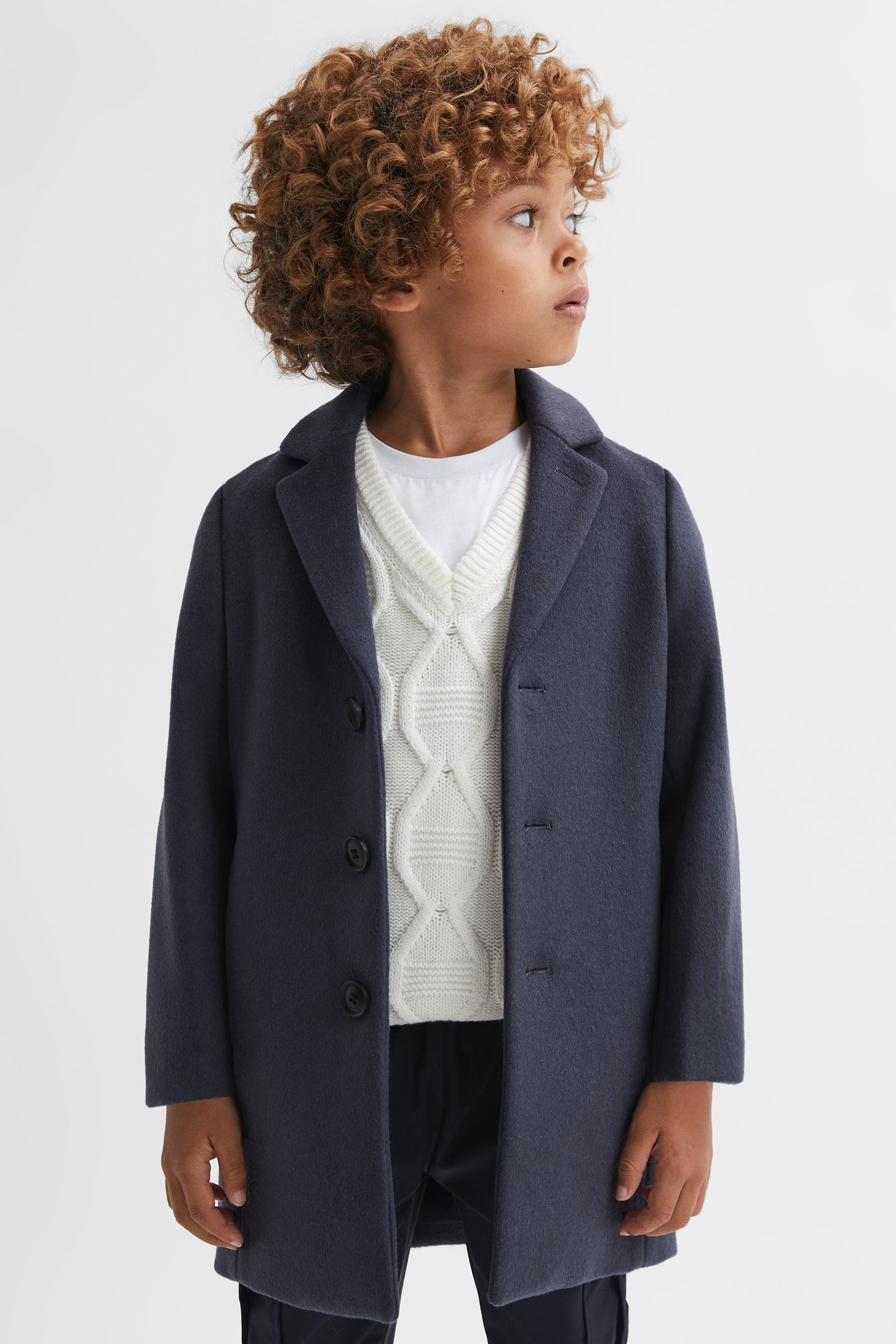 REISS GABLE - AIRFORCE BLUE JUNIOR SINGLE BREASTED EPSOM OVERCOAT, AGE 8-9 YEARS