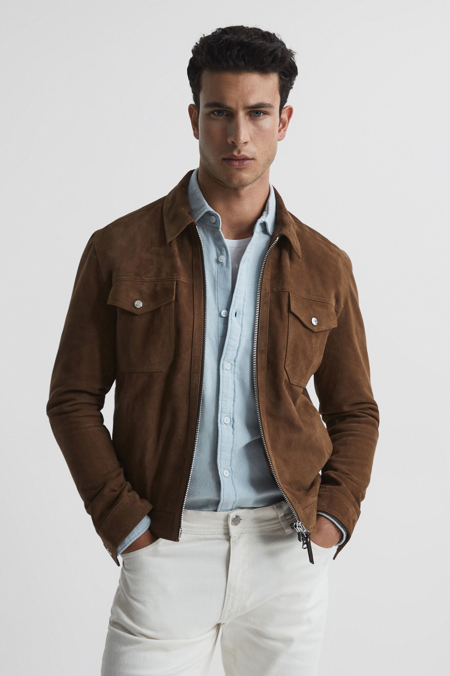 Suede zip cheap jacket
