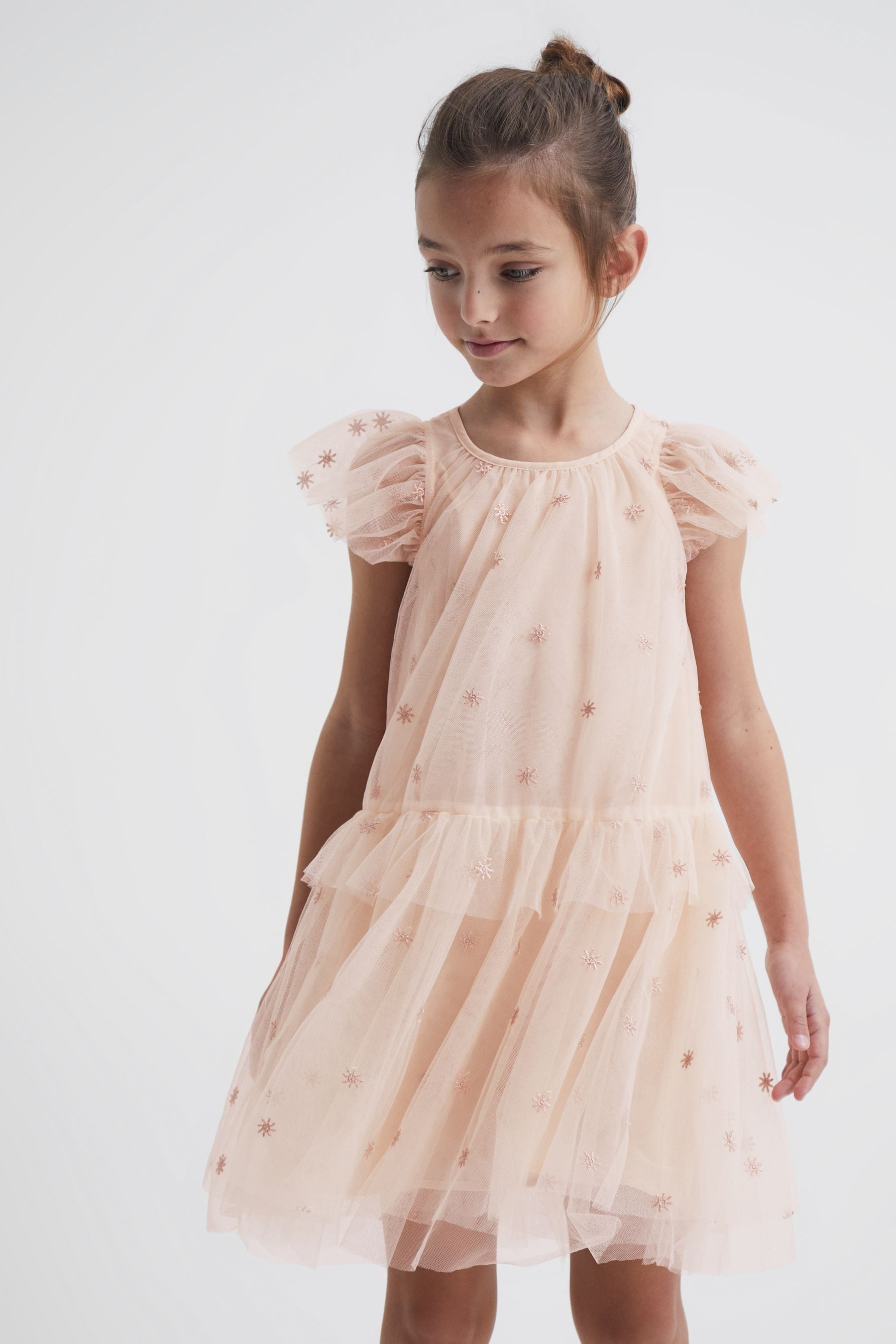 Reiss Fifi - Pale Pink Senior Tulle Embroidered Dress, Uk 9-10 Yrs