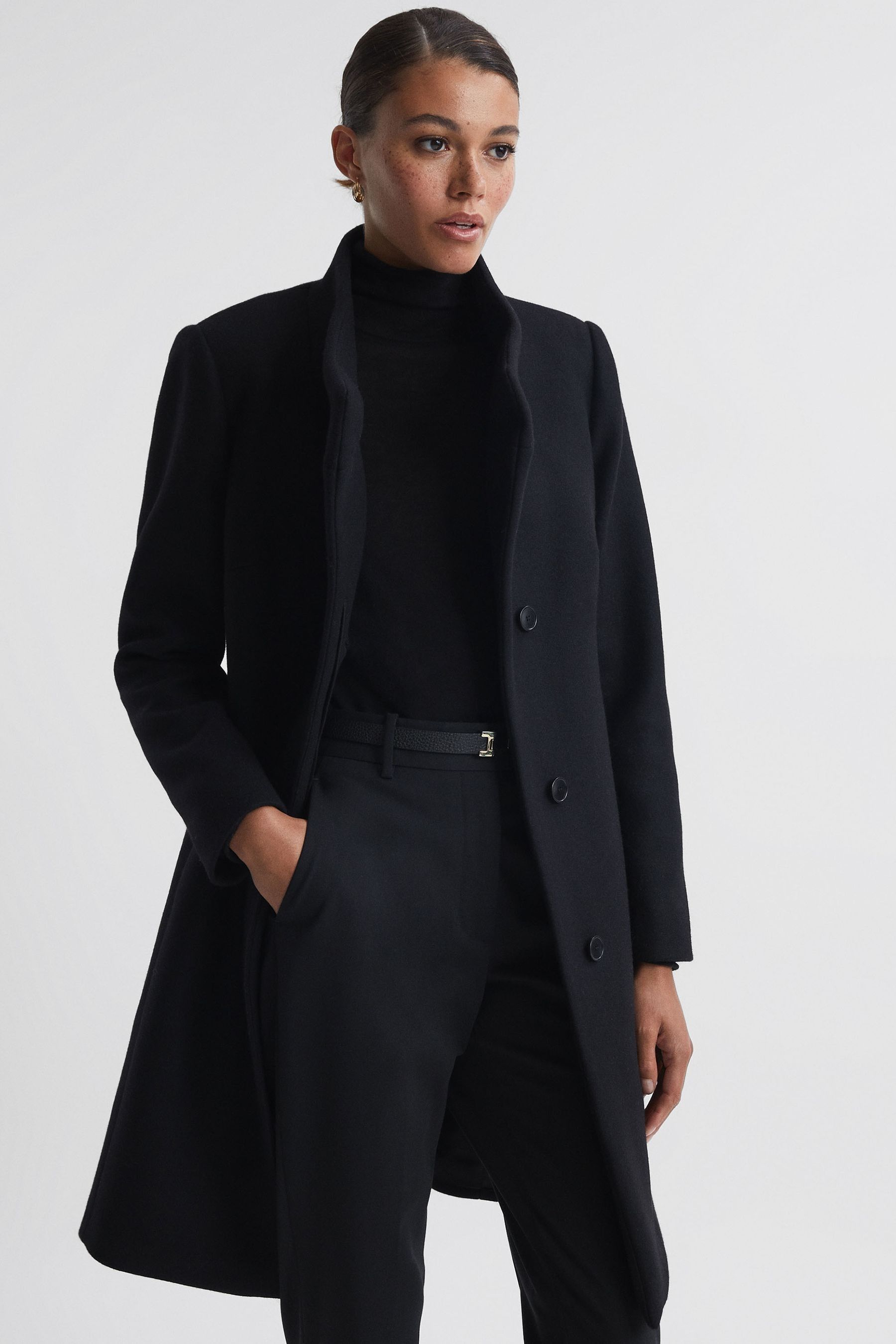 Shop Reiss Mia - Black Petite Wool Blend Mid-length Coat, Us 6