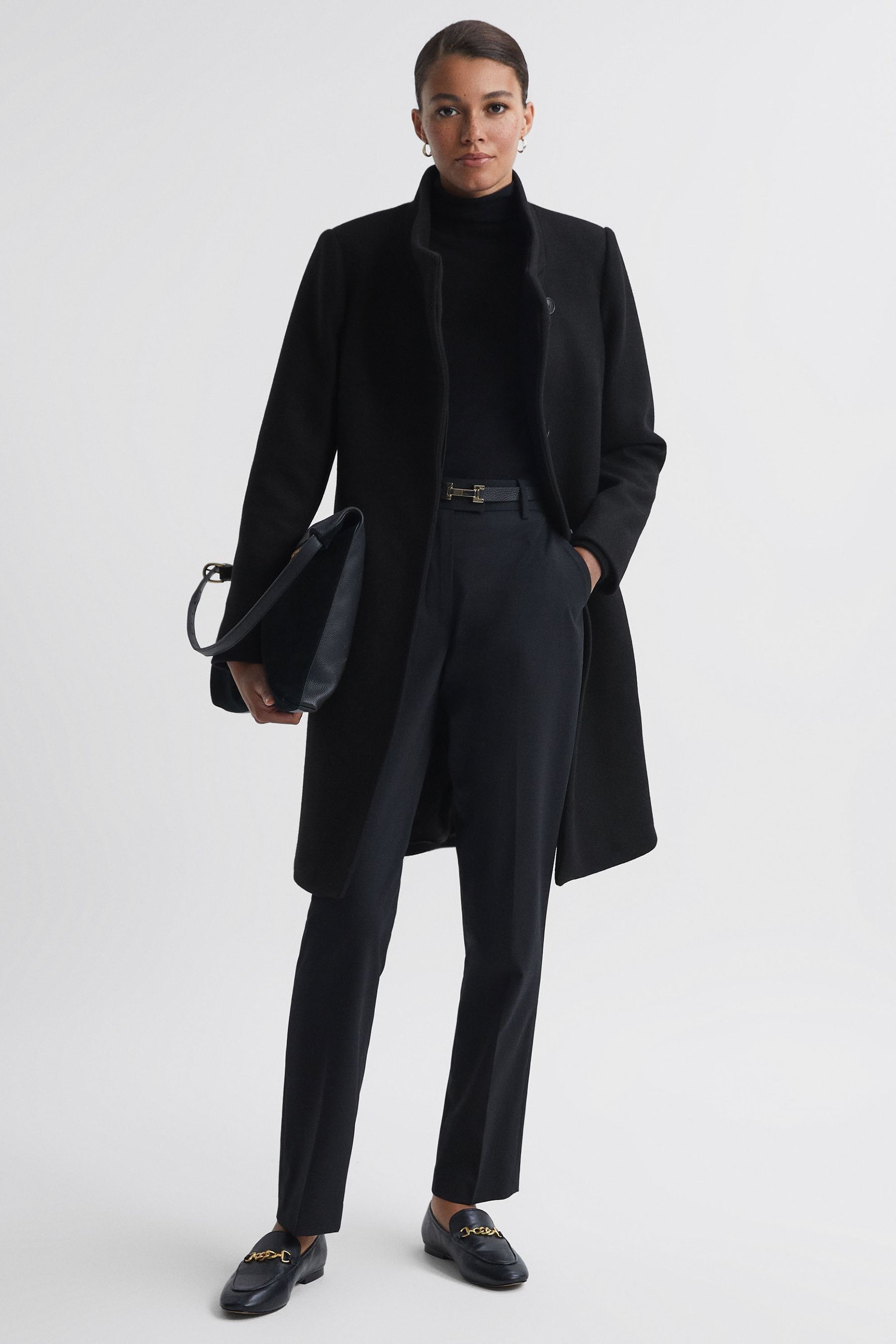 Reiss Mia - Black Wool Blend Mid-length Coat, Us 6
