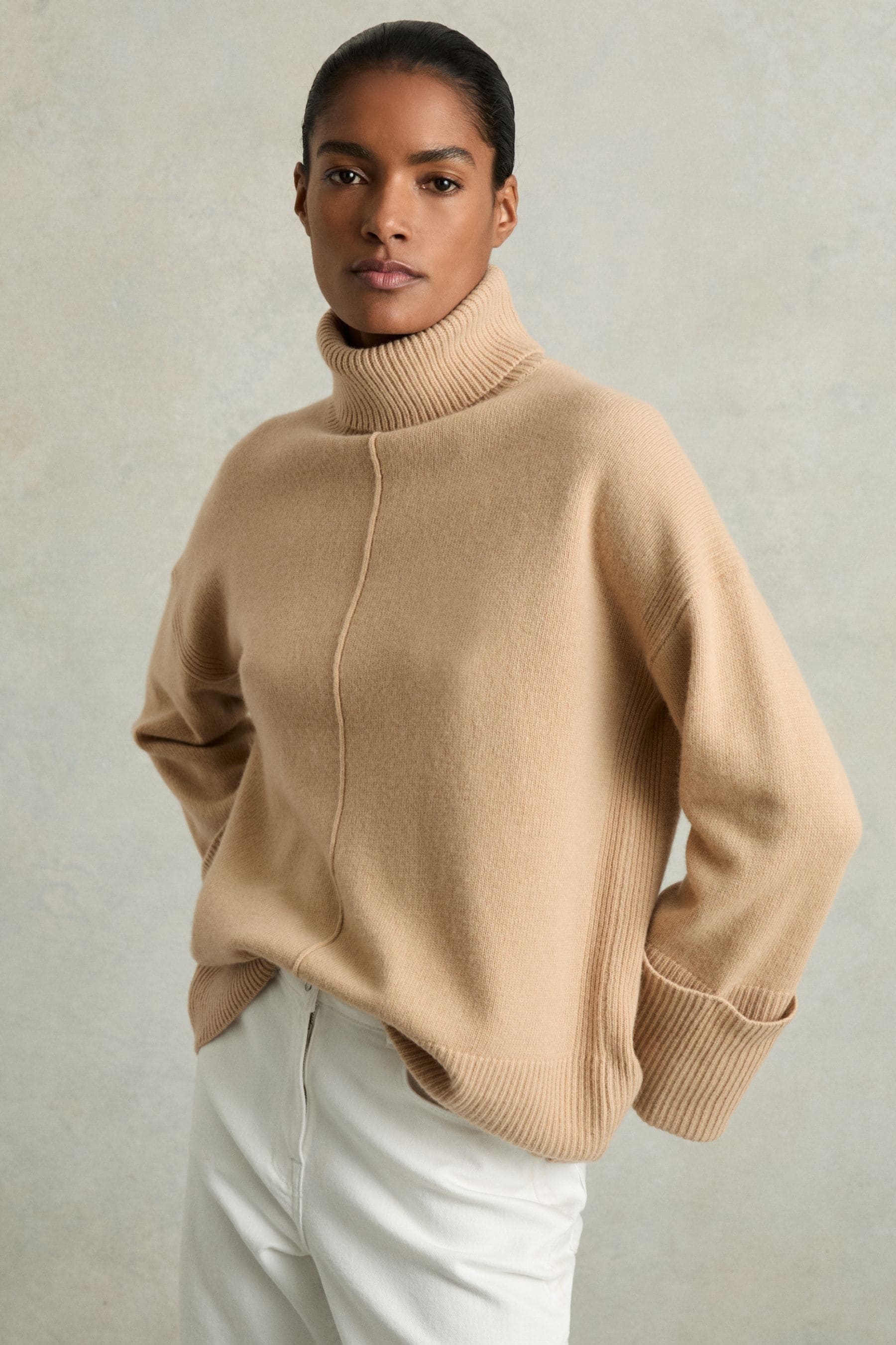 Shop Reiss Sarah - Camel Wool-cashmere Roll Neck Jumper, L