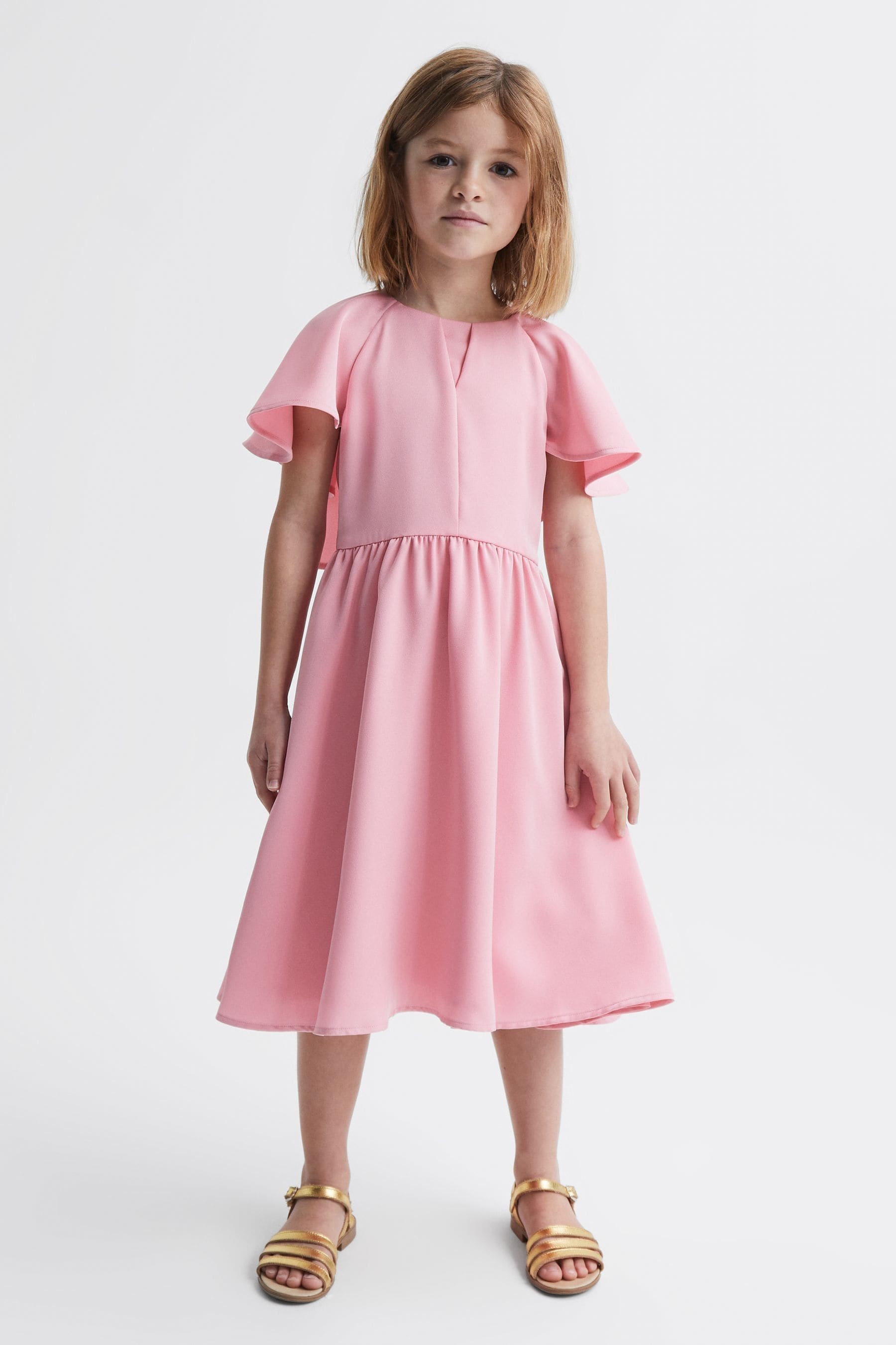 Reiss Kids' Maisie - Pink Junior Satin Midi Dress, Age 6-7 Years