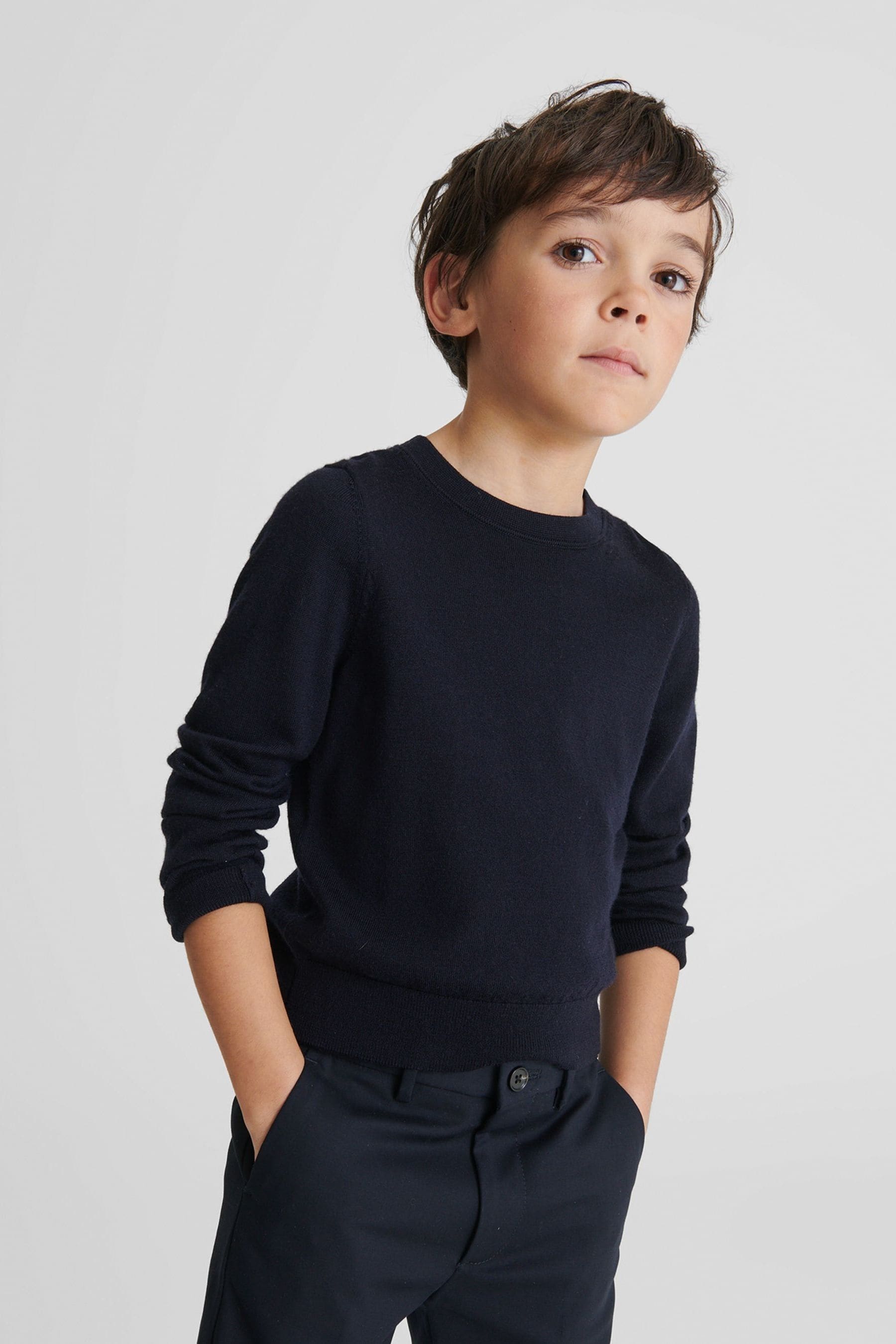 Reiss Wessex - Blue Wessex Crew Neck Knitted Jumper, Age 6-7 Years In Navy