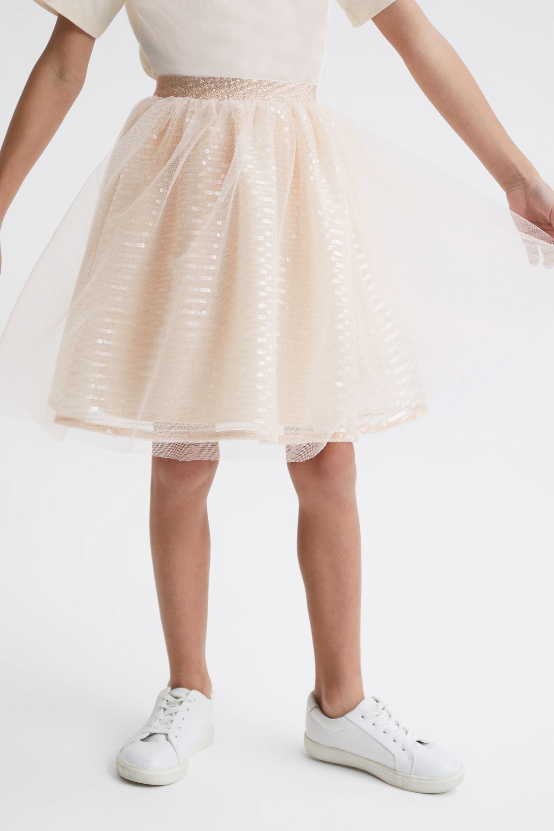 Reiss Kids' Charlotta - Pale Pink Junior Sequin Midi Skirt, Age 6-7 Years